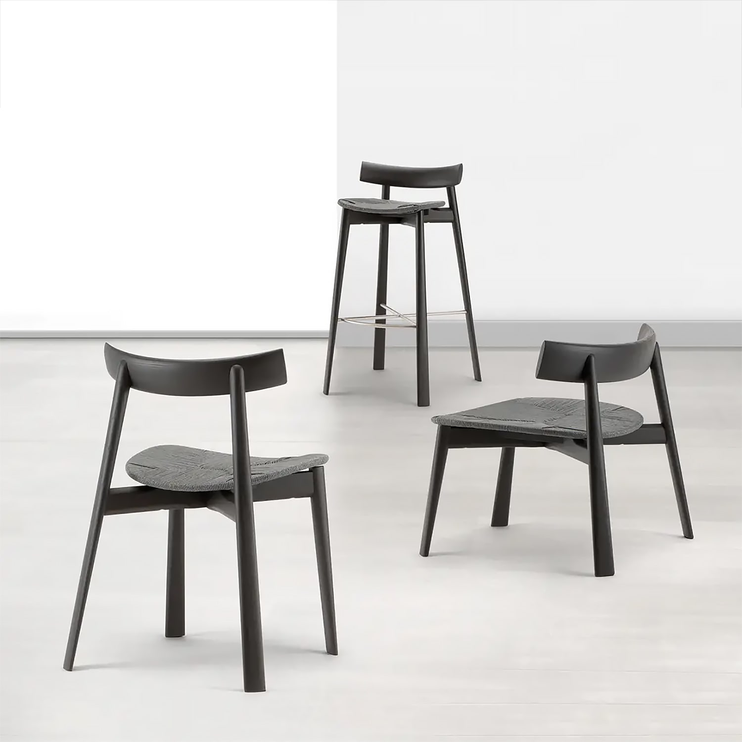 Wooden bar stool H-Remo with solid, woven, or upholstered seat