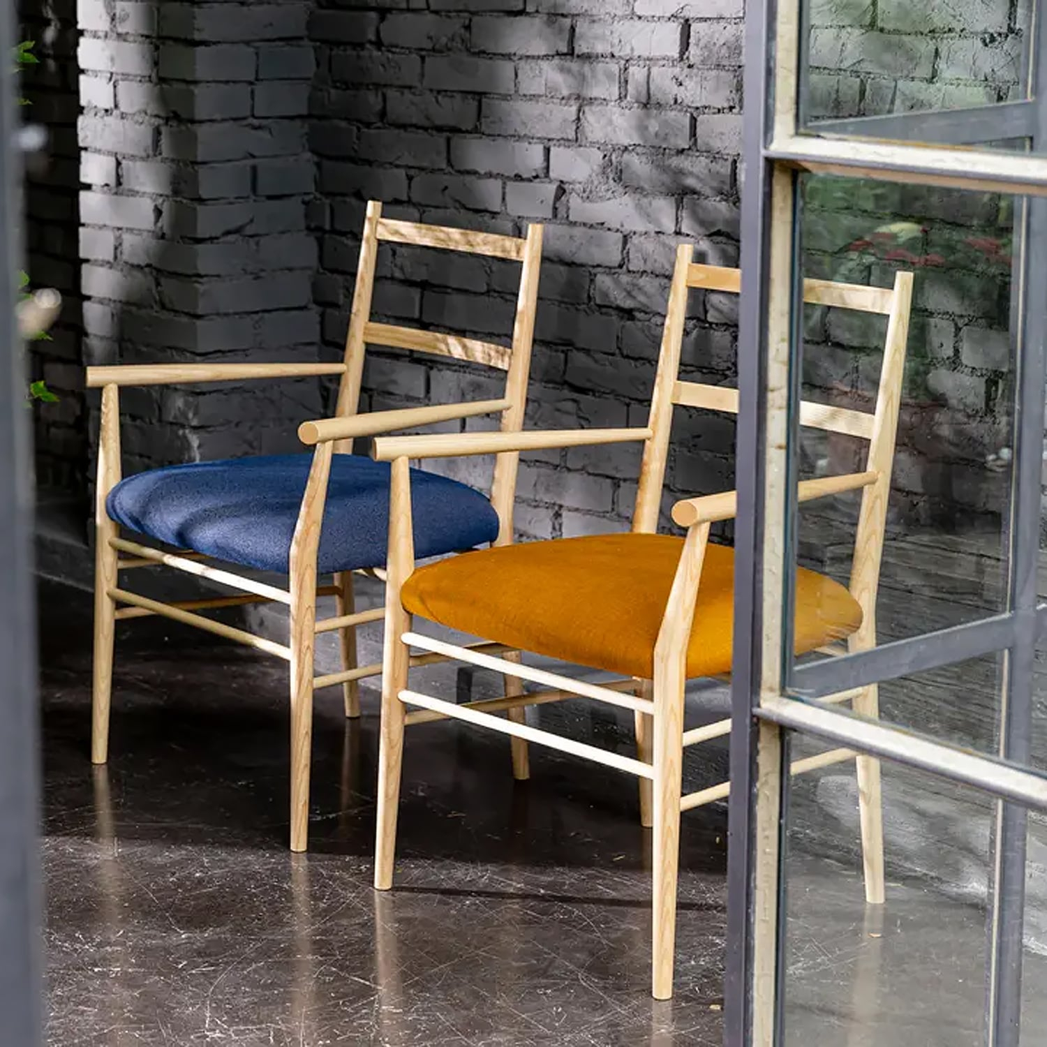Wooden armchair Alpha with woven or upholstered seat
