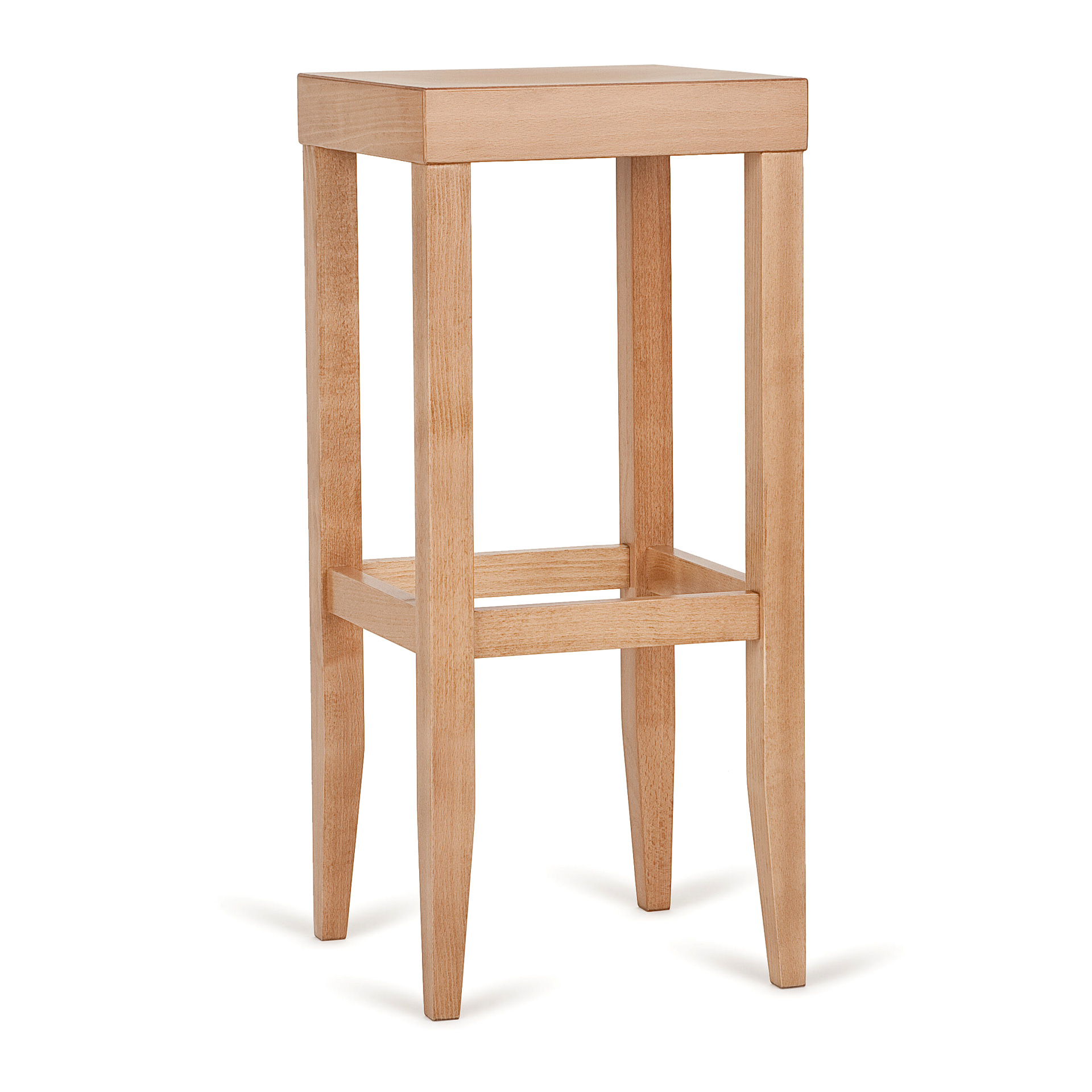 Taburete de madera con asiento macizo