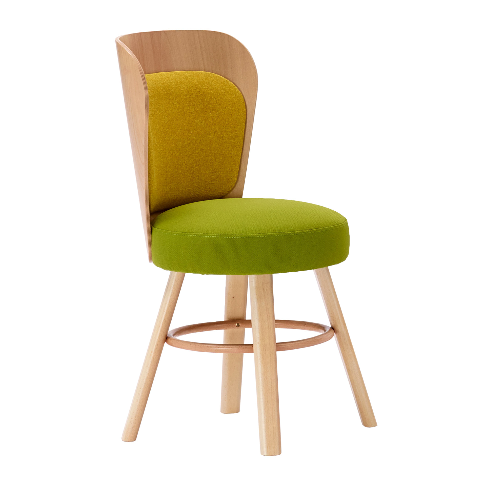 Upholstered wooden round seat chair