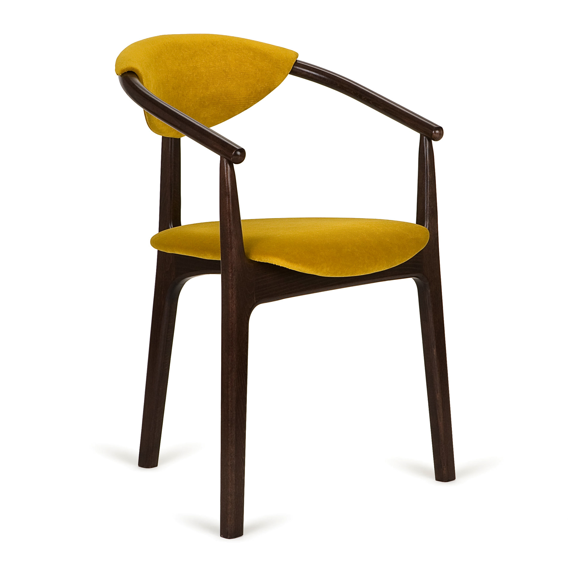 Upholstered wooden 3-legged armchair