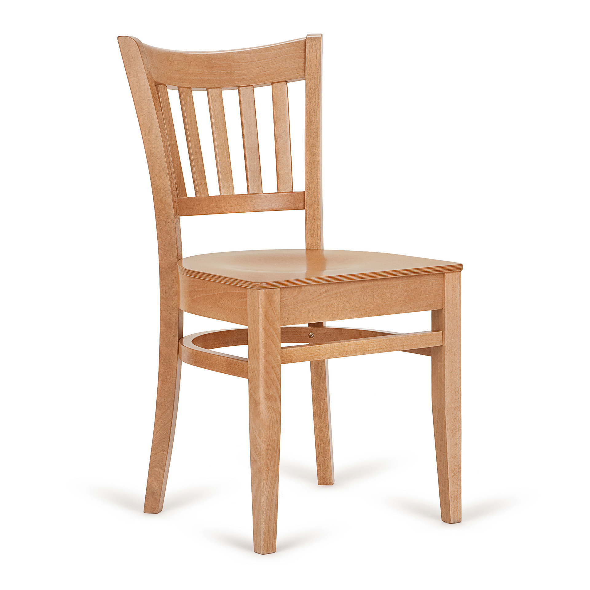 Vertical slat back wooden chair with solid or padded seat A-5210