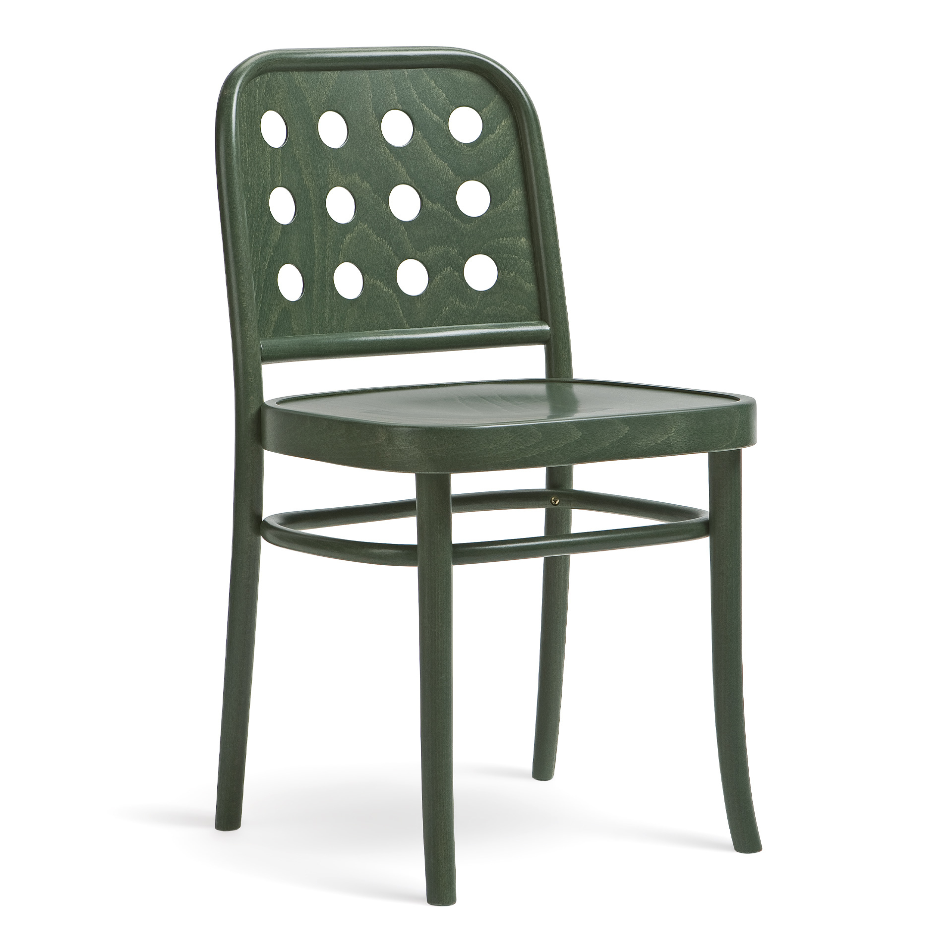 Silla con agujeros redondos en el respaldo
