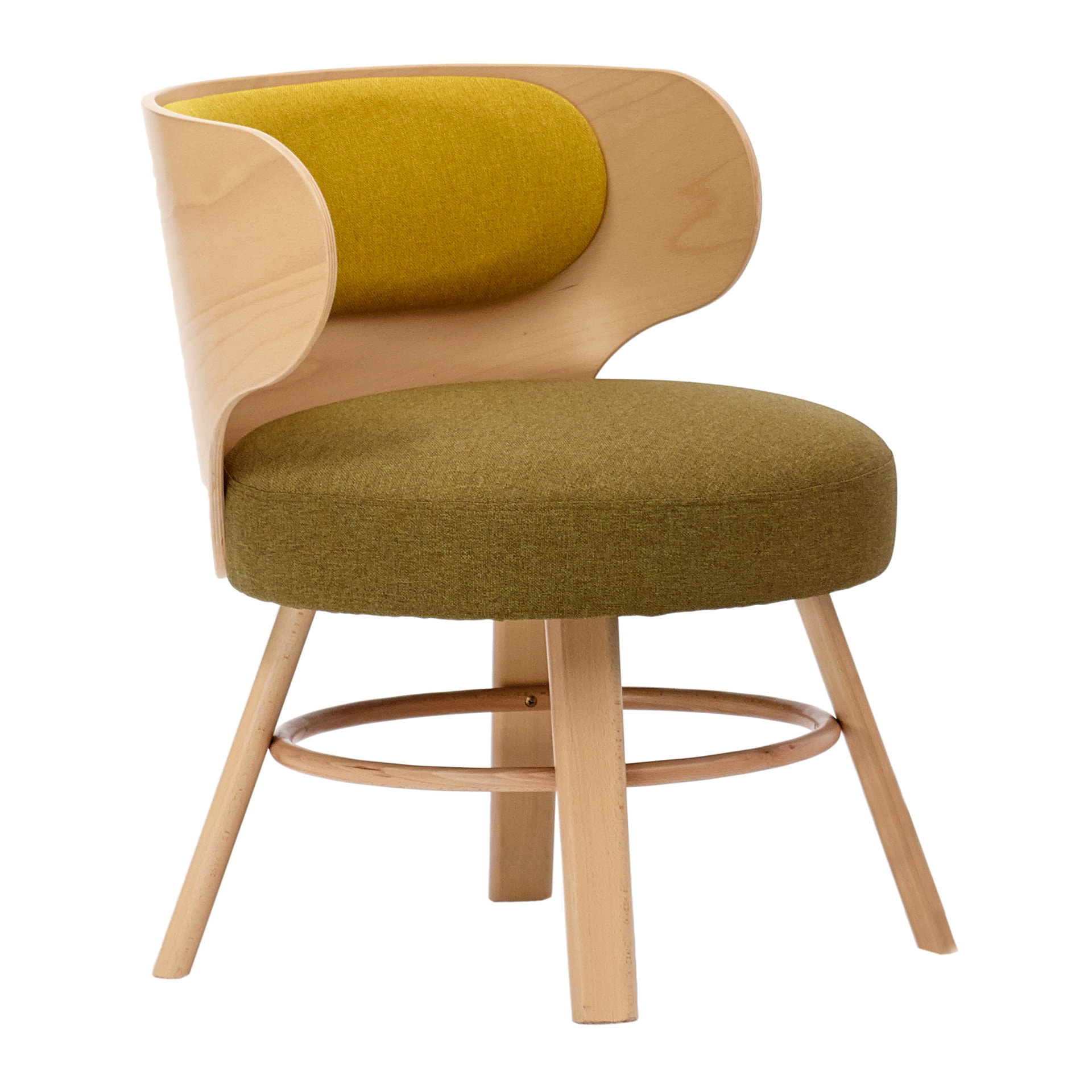 Upholstered wooden round seat armchair