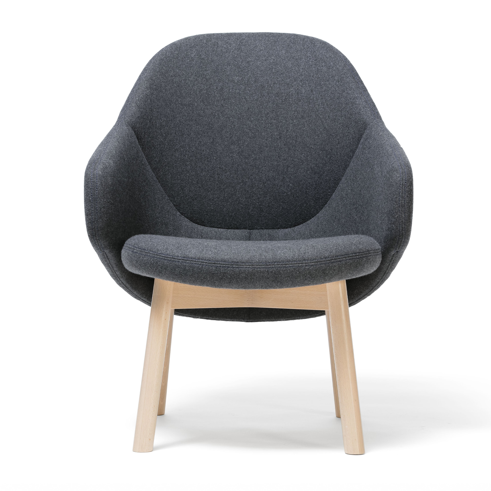 Upholstered lounge armchair with wooden legs B-Albu