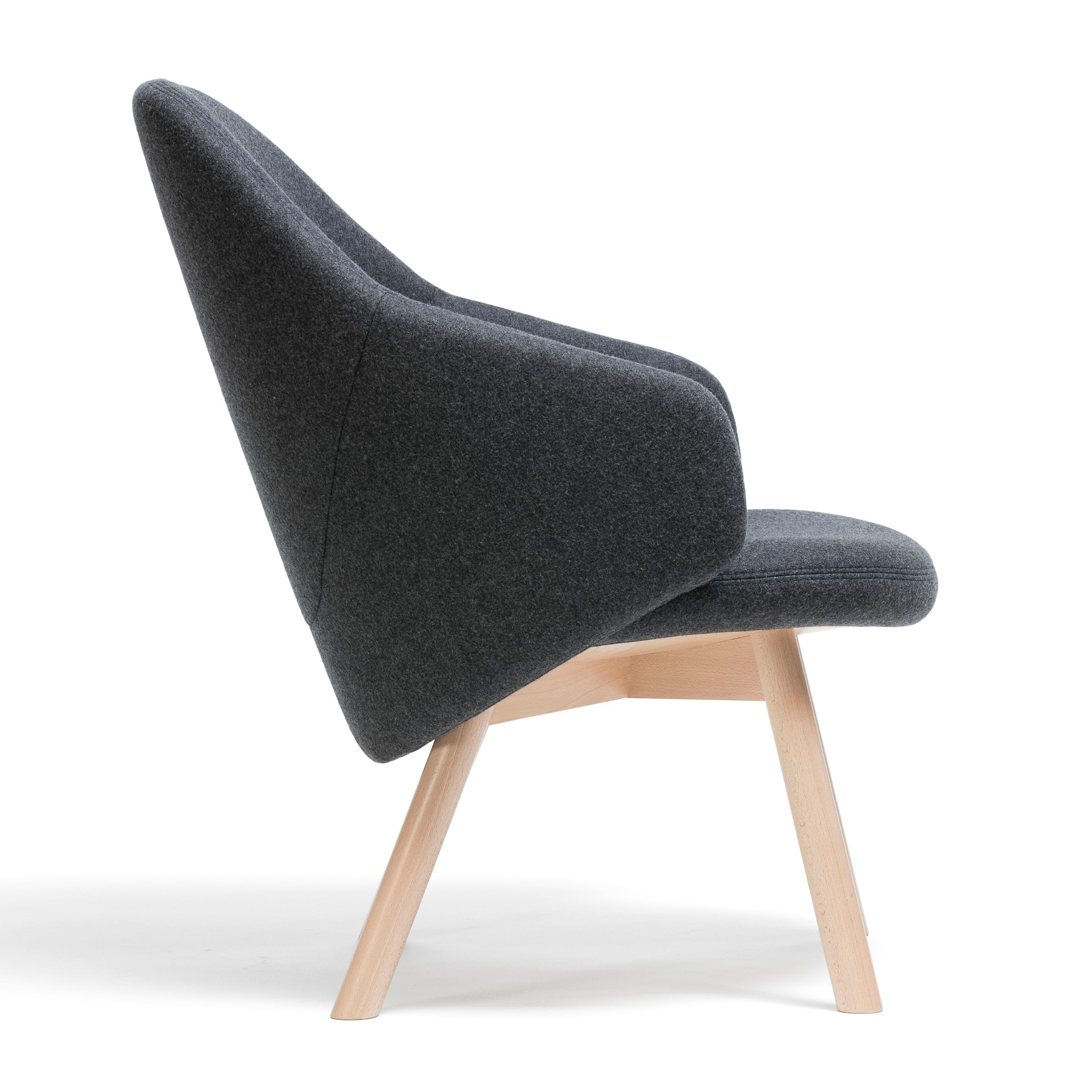 Upholstered lounge armchair with wooden legs B-Albu