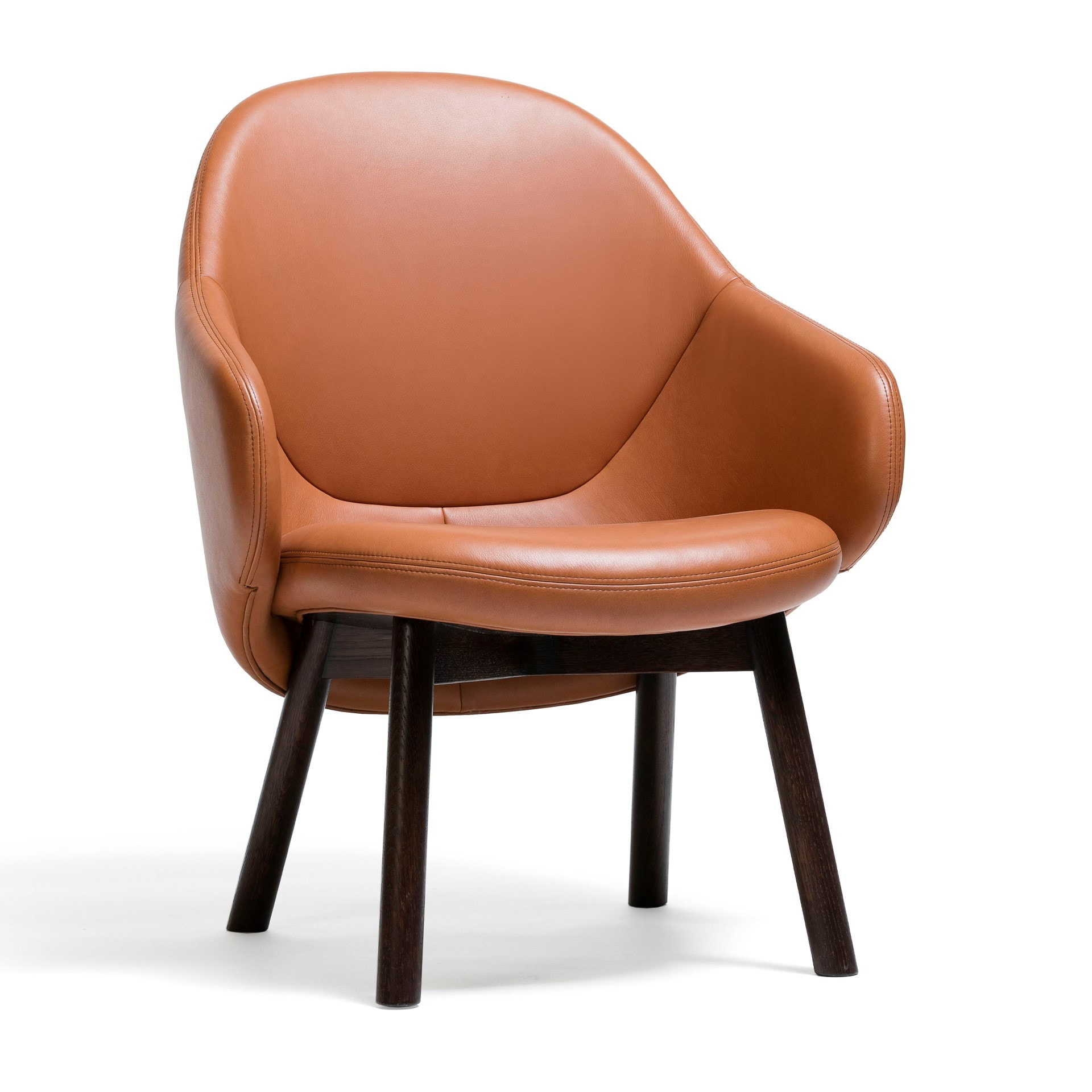 Upholstered lounge armchair with wooden legs B-Albu