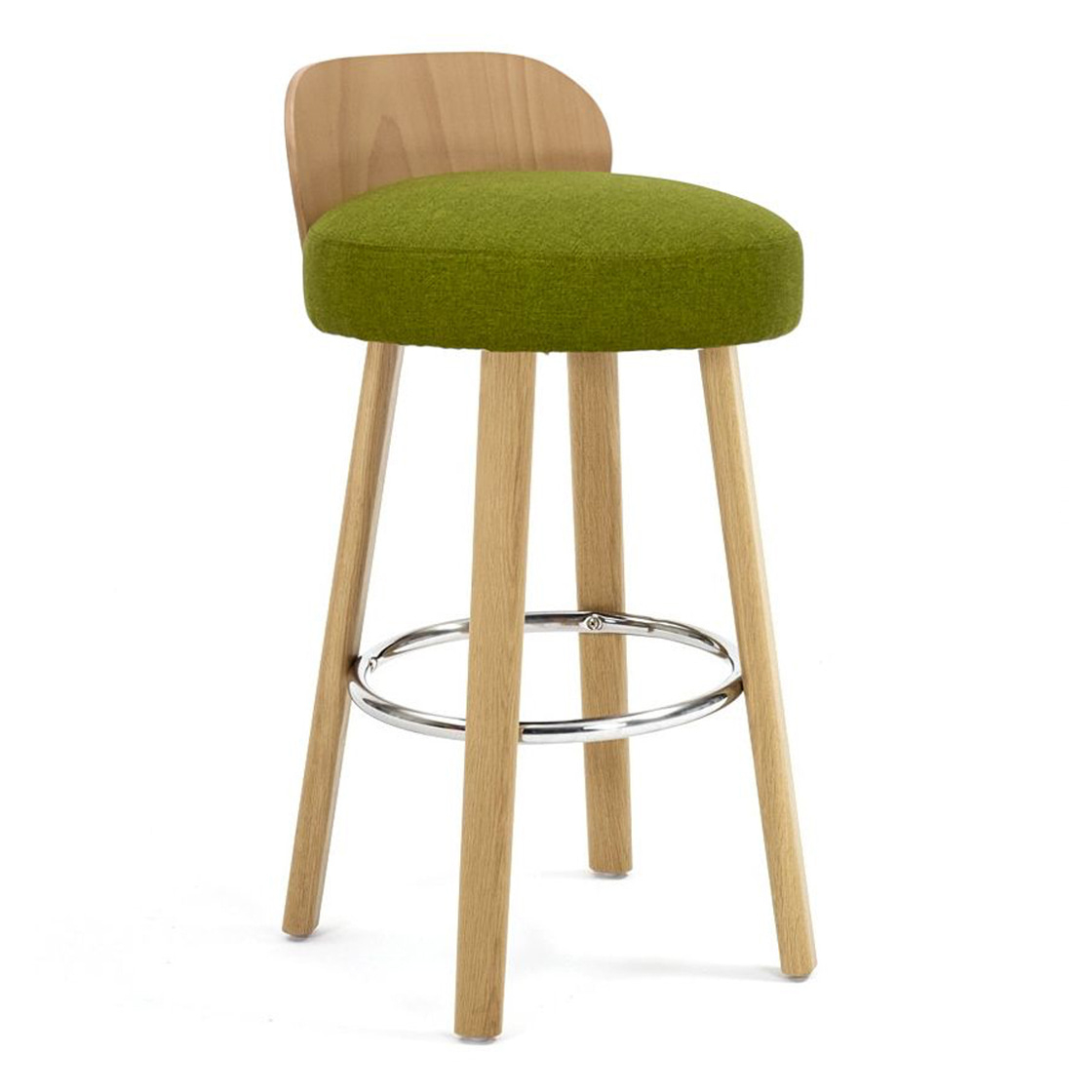 Upholstered bar stool with a round seat