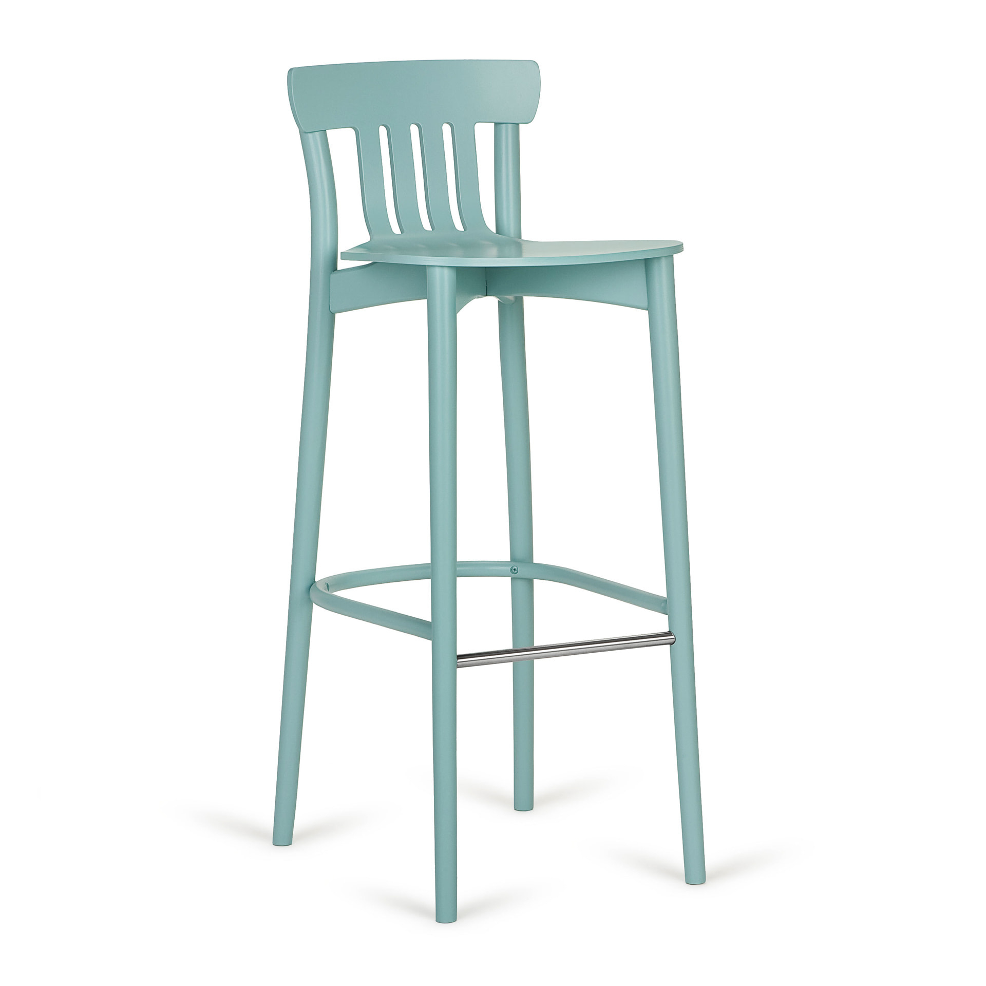 Wooden vertical slat back bar stool with solid or padded seat H-4311 Corte