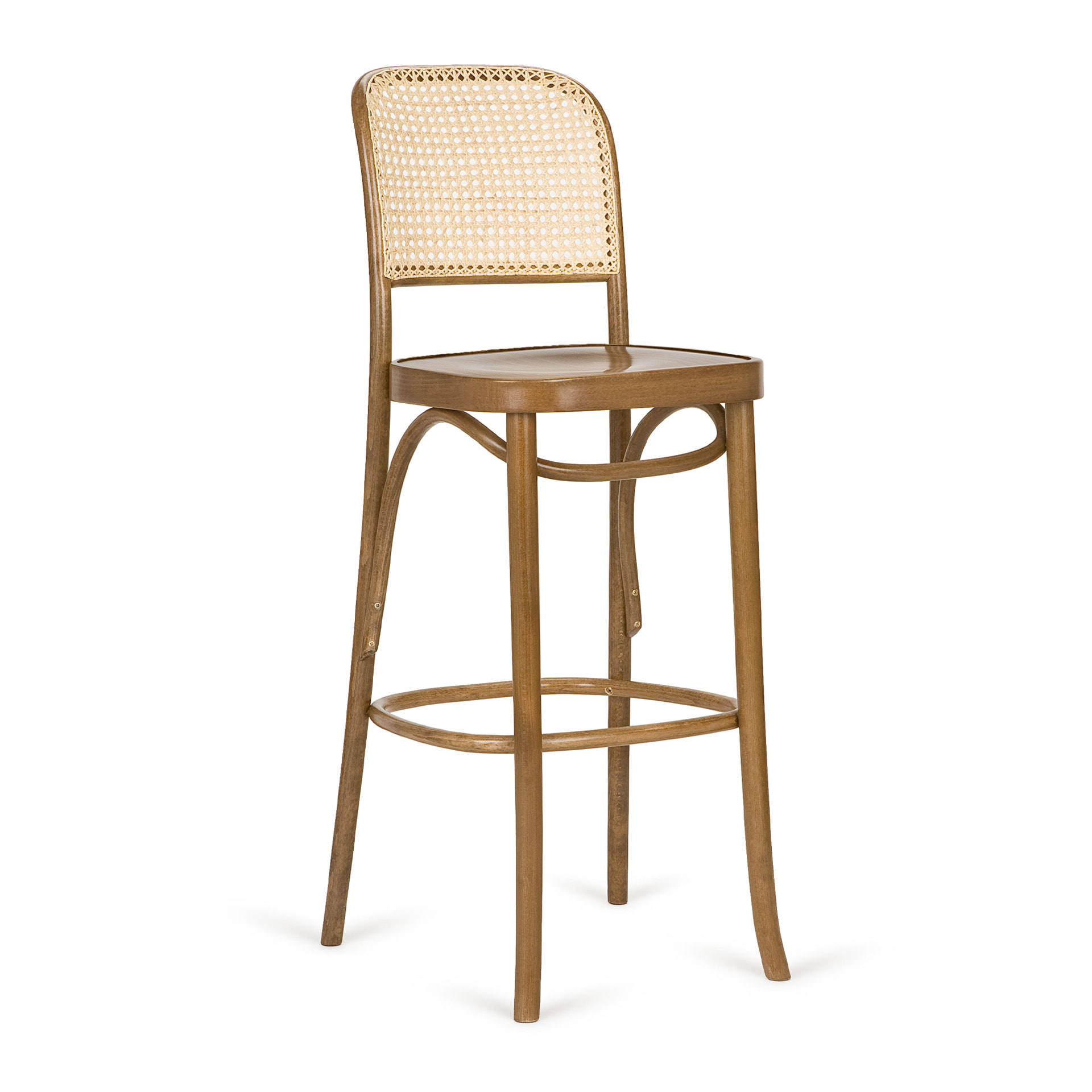Bentwood bar stool with cane back