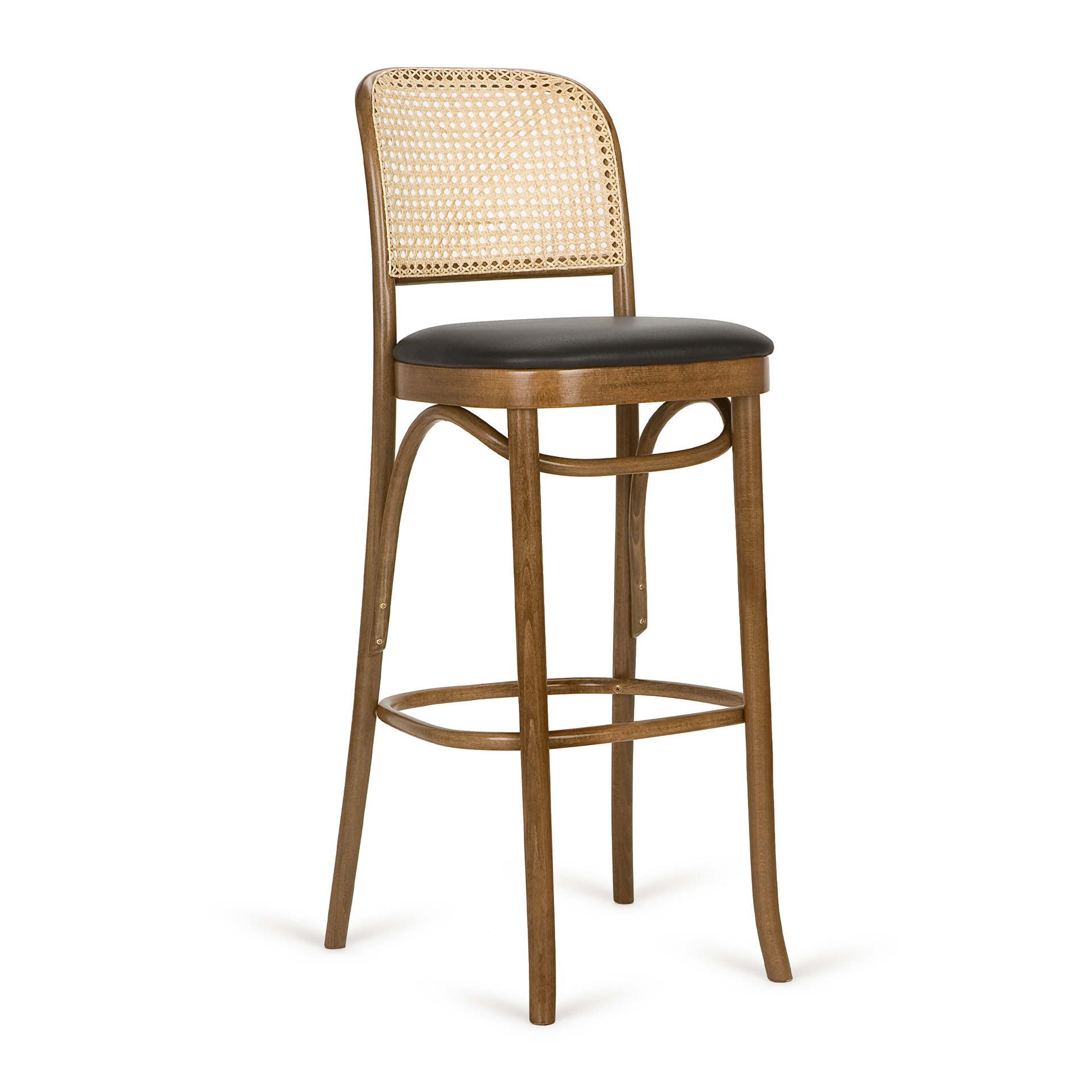Bentwood bar stool with wicker back