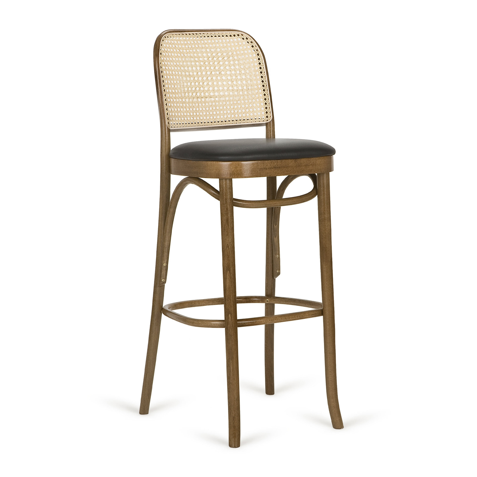 Bentwood bar stool with cane back