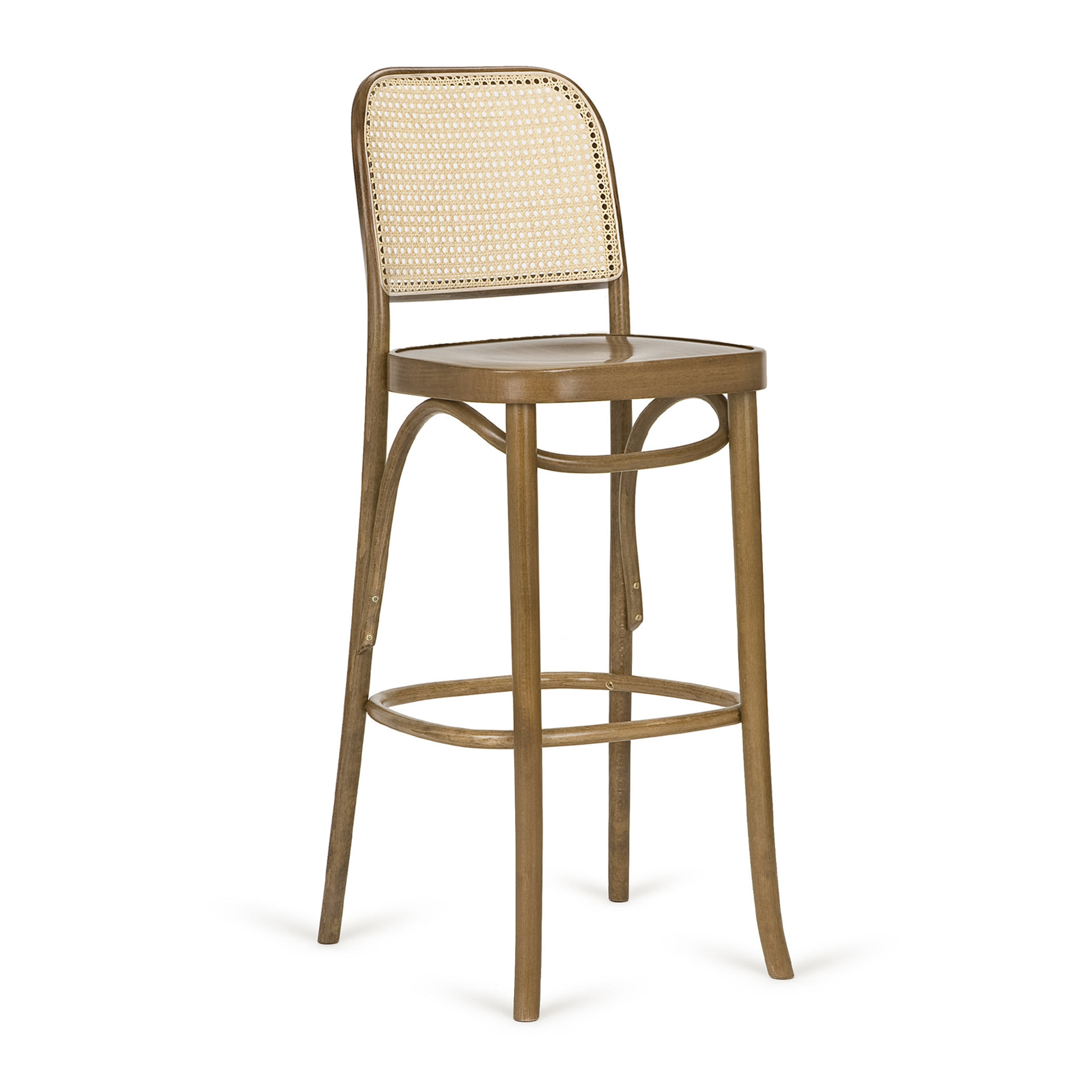 Bentwood bar stool with cane back
