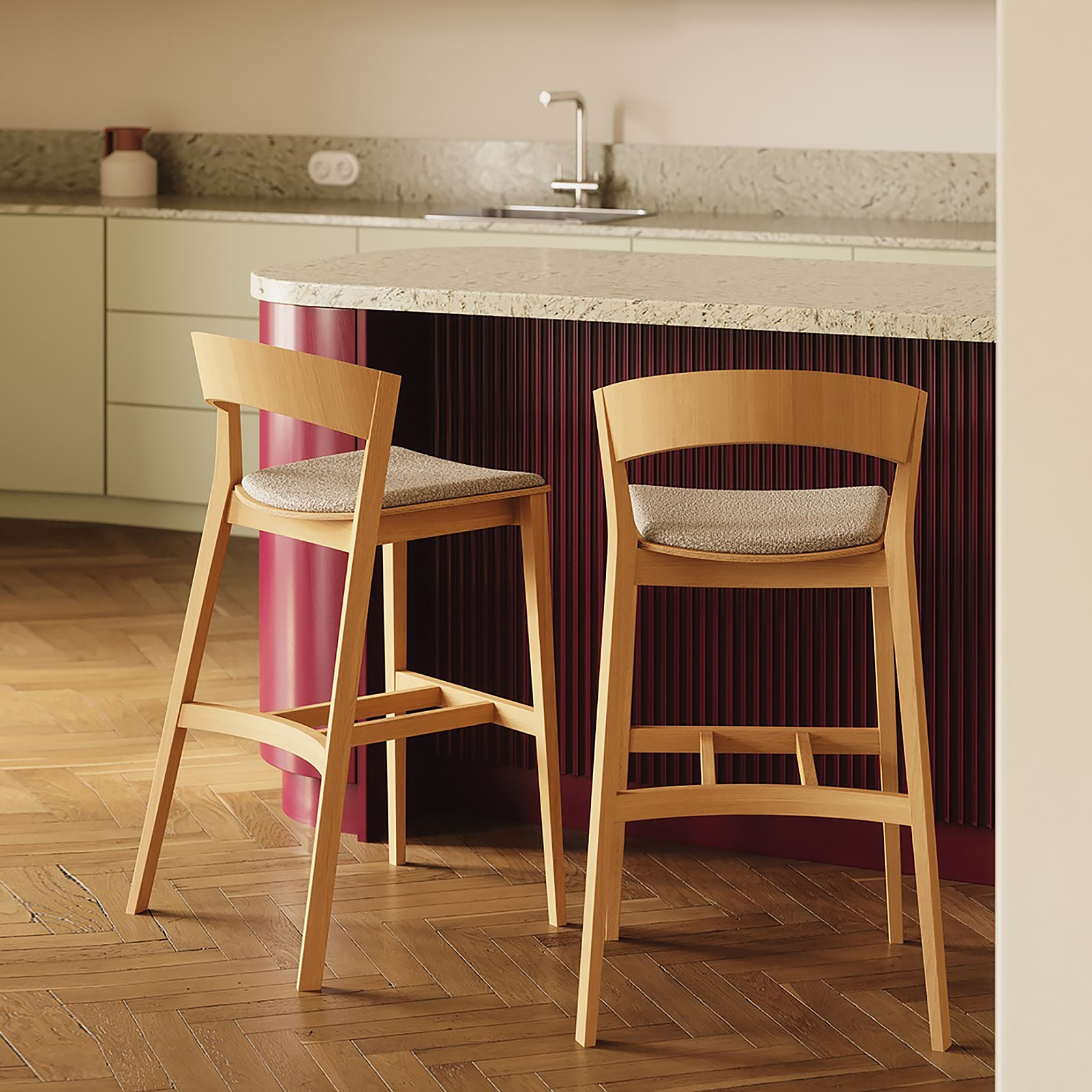 Wooden bar stool with solid or upholstered seat H-4800 Archer