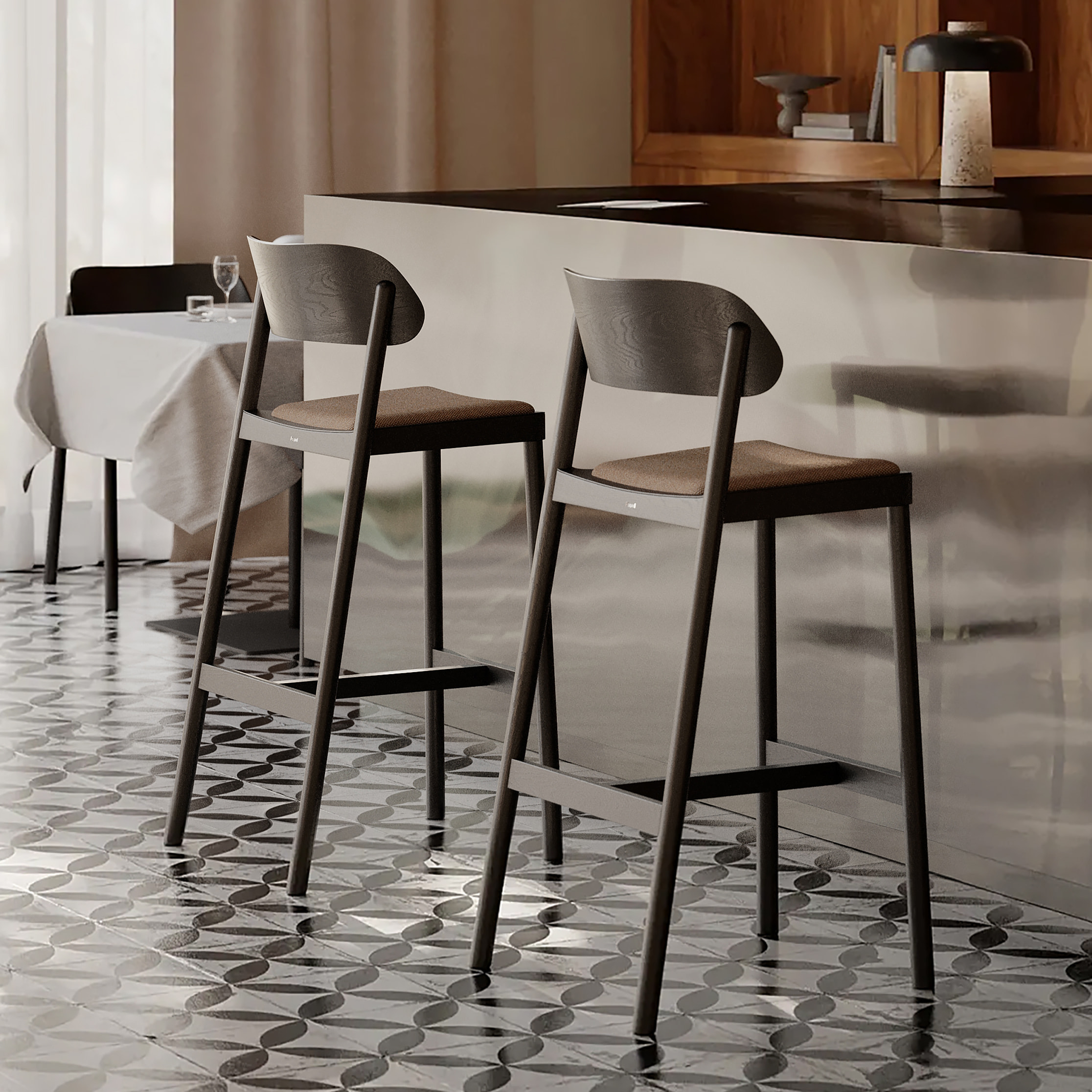 Wooden bar stool with upholstered seat H-4590 Nimm