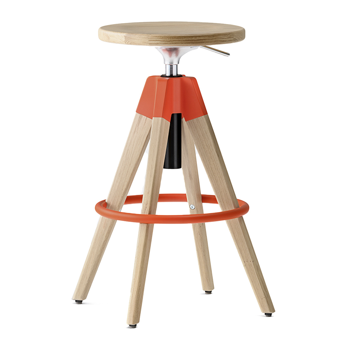 Height-adjustable swivel oak stool