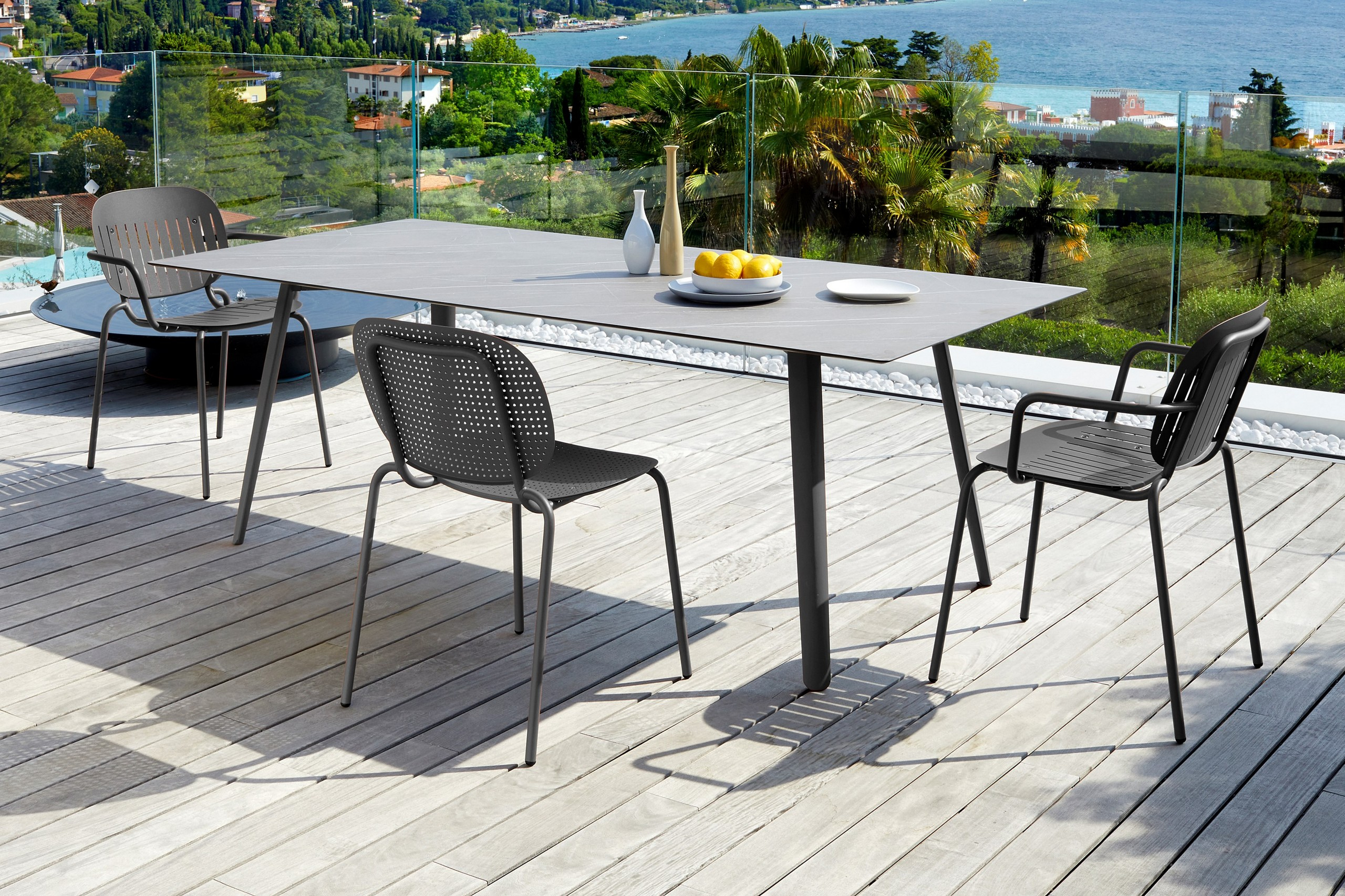 Die-cast aluminum table with a rectangular 82x39" compact laminate top Squid 2431