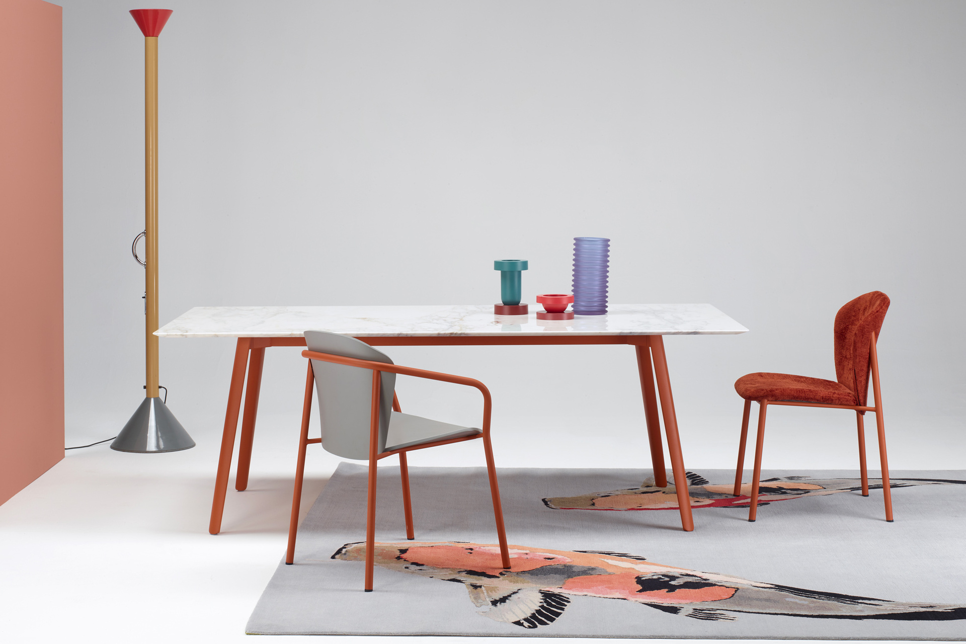Die-cast aluminum table with a rectangular 82x39" marble top Squid M 2433