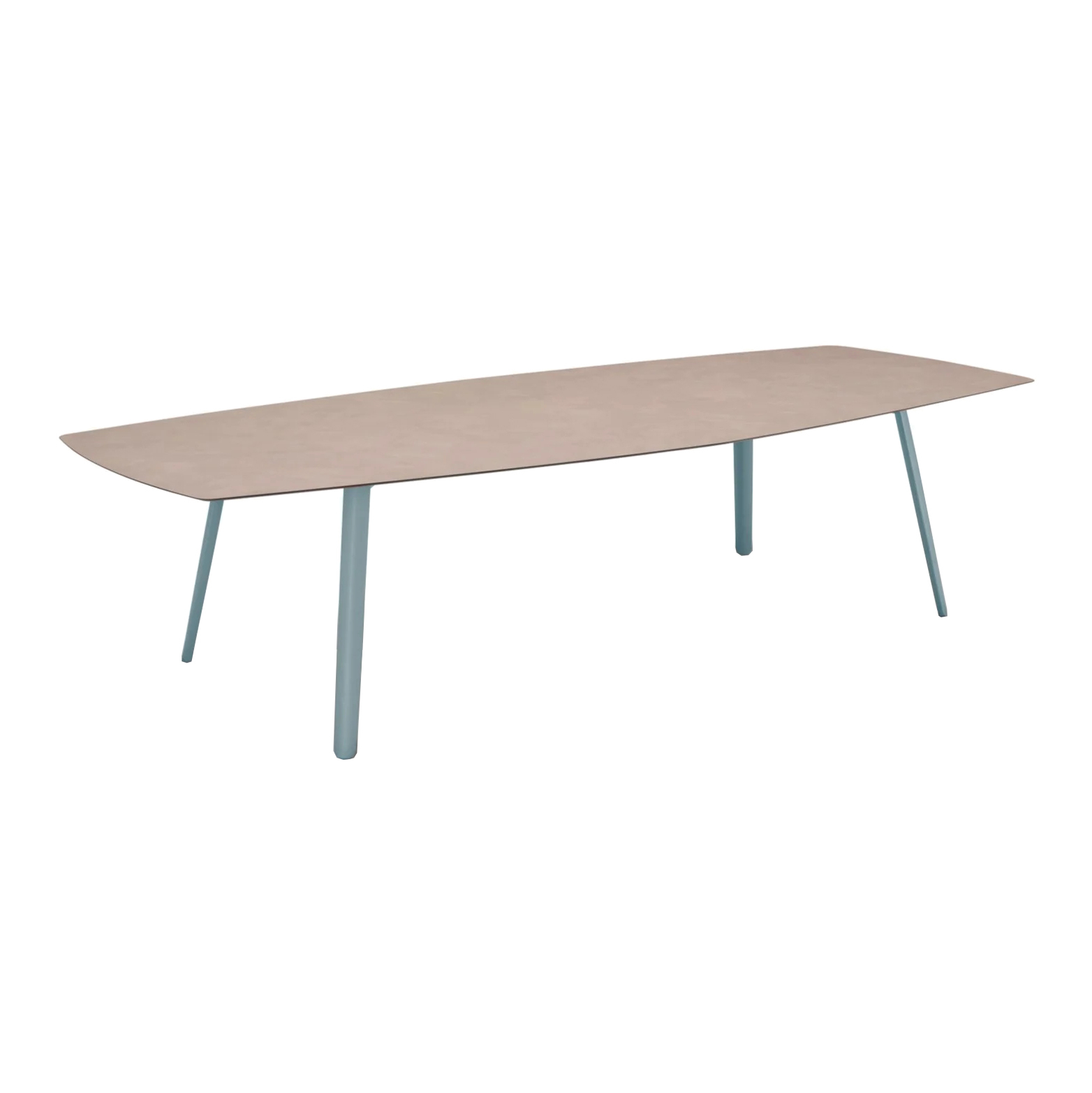 Die-cast aluminum table with a hexagonal 118x51" compact laminate top Squid 2437