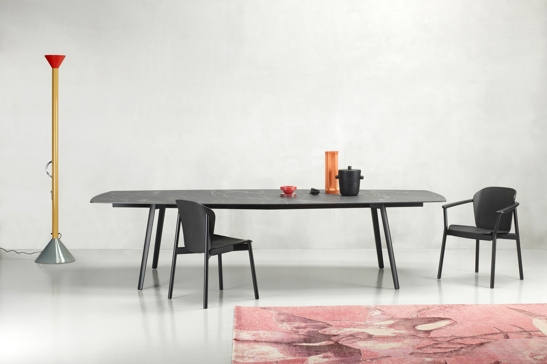 Die-cast aluminum table with a hexagonal 118x51" compact laminate top Squid 2437