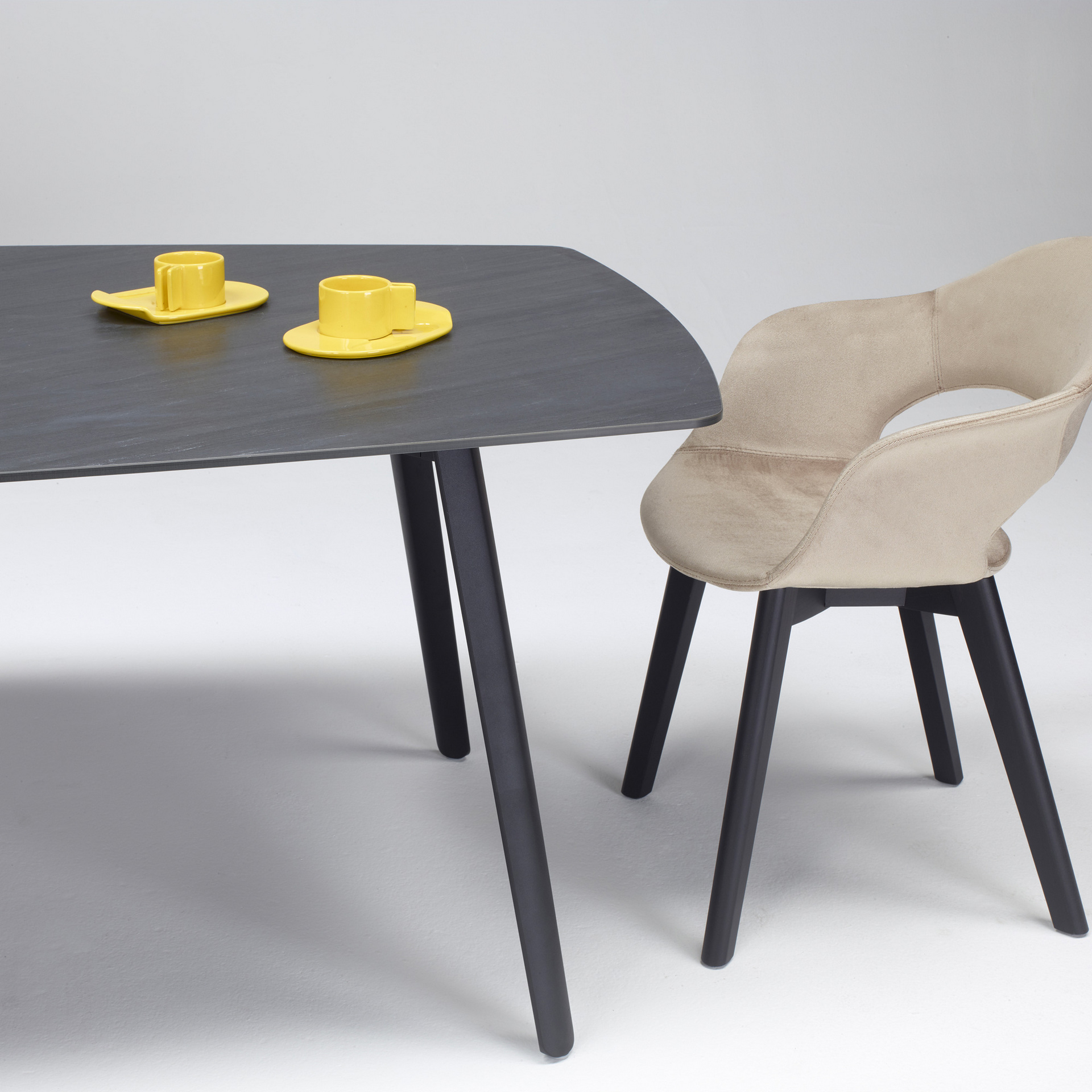 Die-cast aluminum table with a hexagonal 118x51" compact laminate top Squid 2437