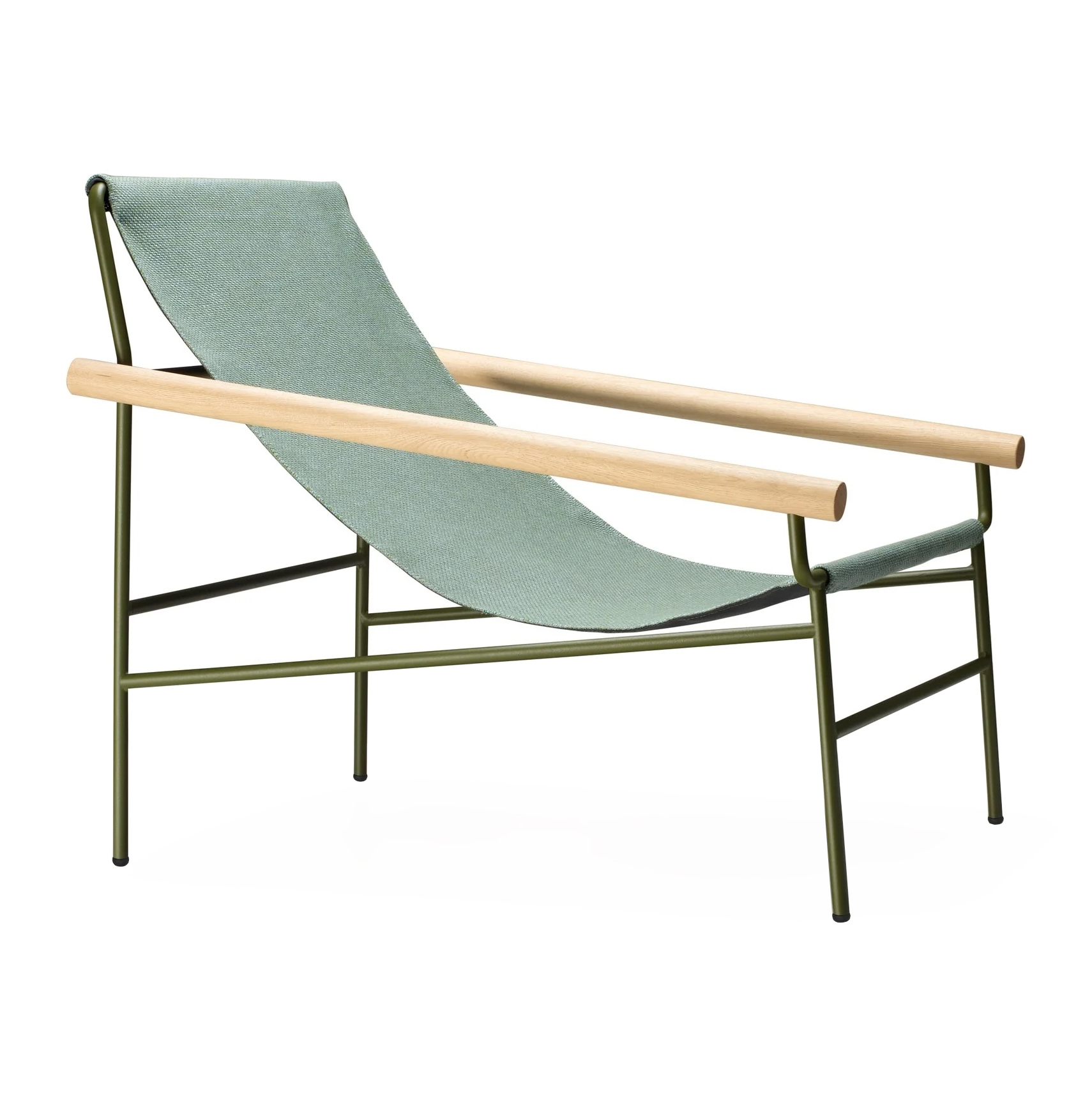 Metal chaise lounger with oak armrests