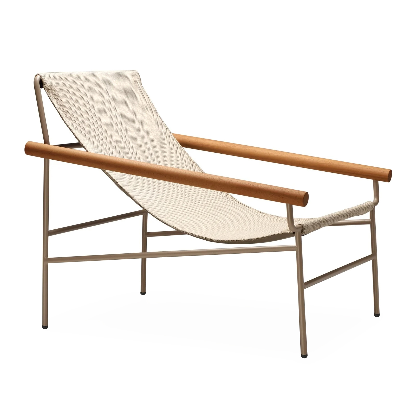 Metal chaise lounger with iroko armrests