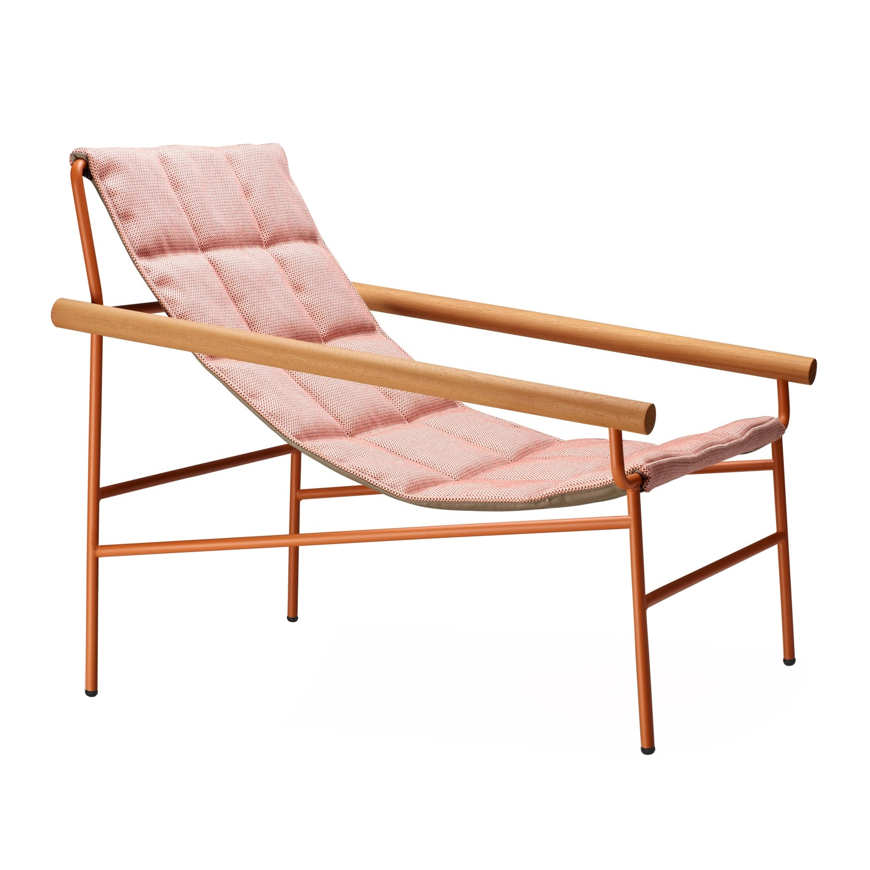 Metal chaise lounger with iroko armrests