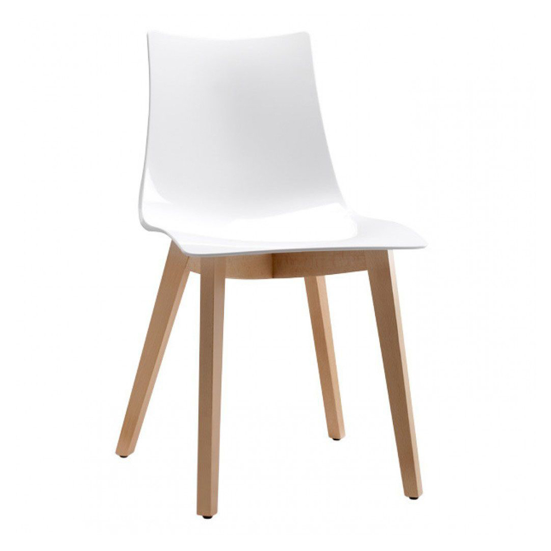 Plastic chair with wooden legs