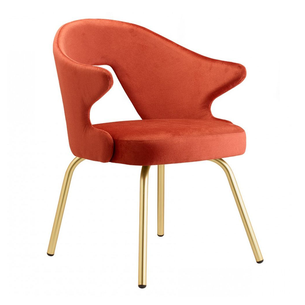 Upholstered chair in fabric with satin brass steel frame B-2807 You