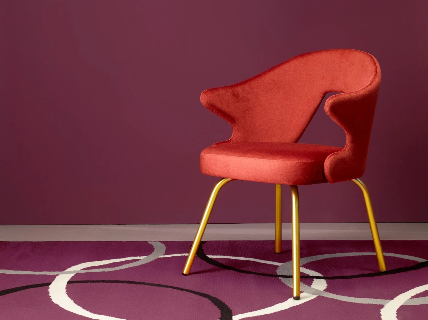 Upholstered chair in fabric with satin brass steel frame B-2807 You