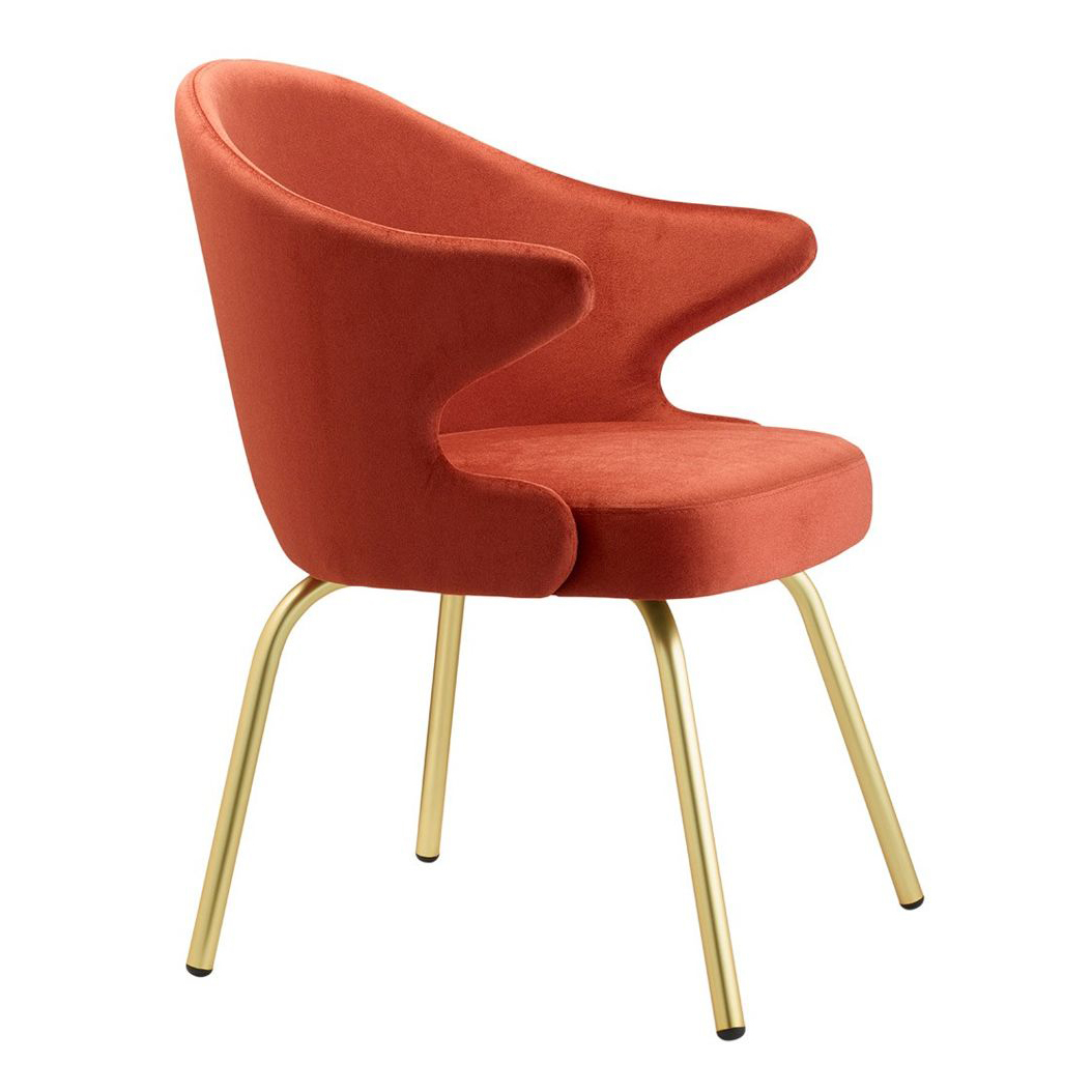 Upholstered chair in fabric with satin brass steel frame B-2807 You