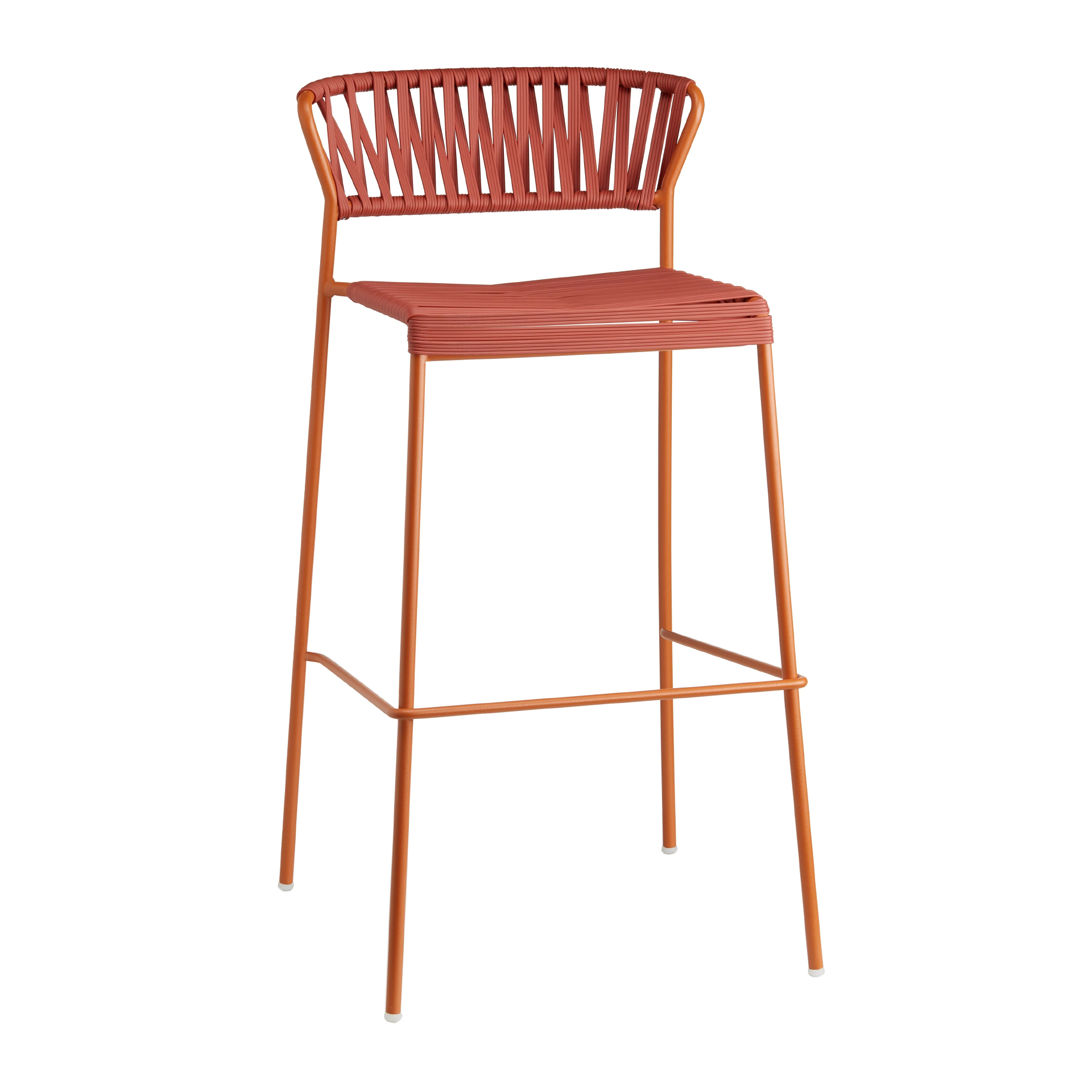 Stackable outdoor bar stool in steel and woven PVC wires H-2875 Lisa Club
