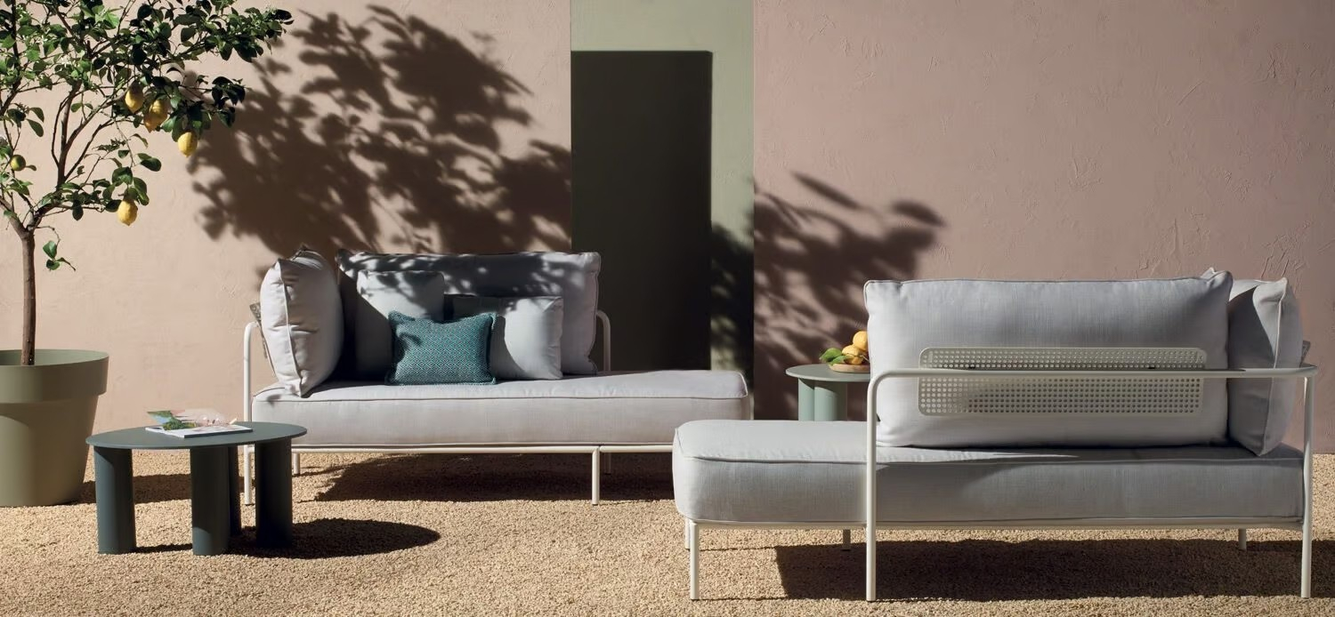 Outdoor metal chaise longue with left armrest FLAP