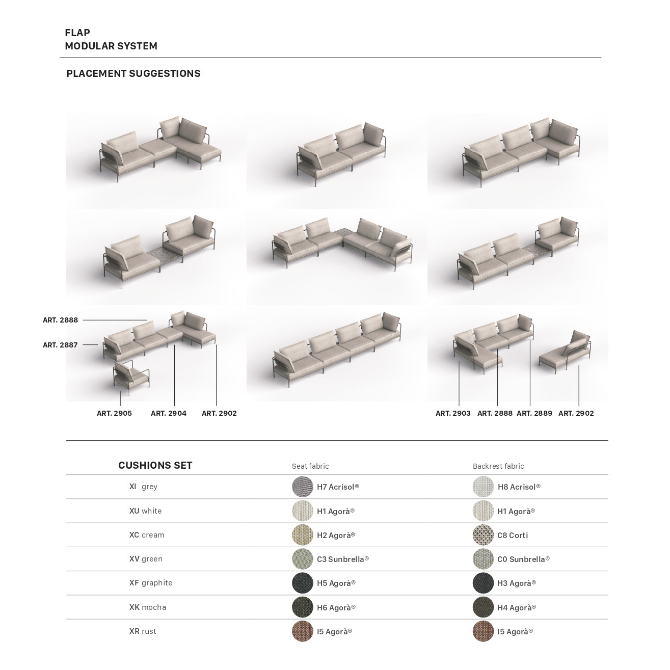 Modular steel and fabric pouf FLAP