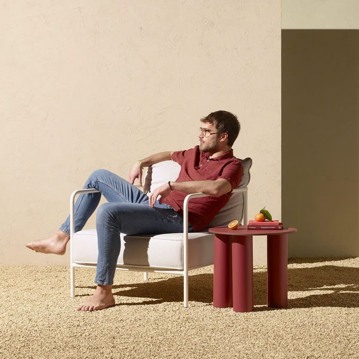 Outdoor fabric lounge armchair with metal frame D-2905 FLAP