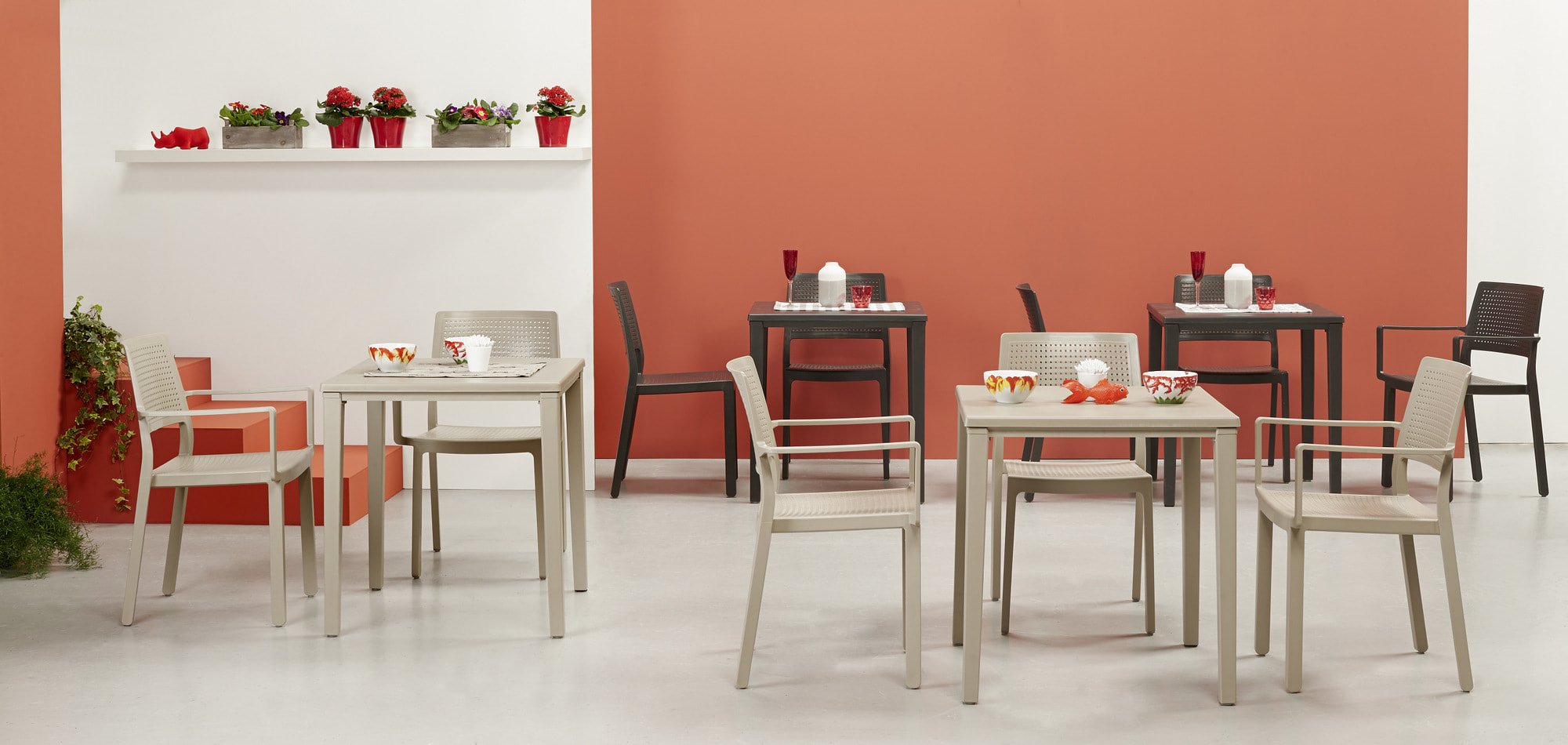 Technopolymer stackable chair with armrests B-2340 Kate