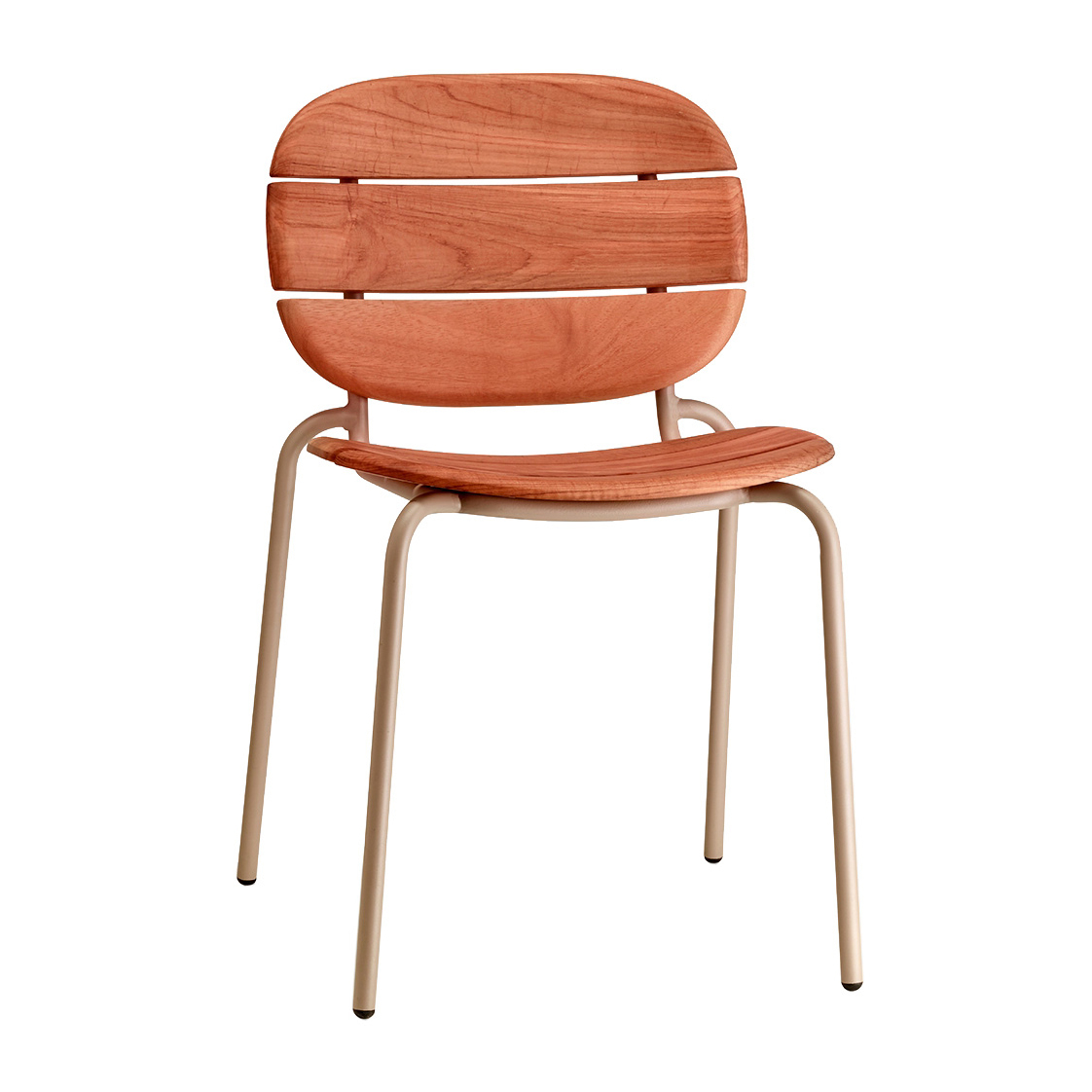 Stackable wooden chair with metal frame