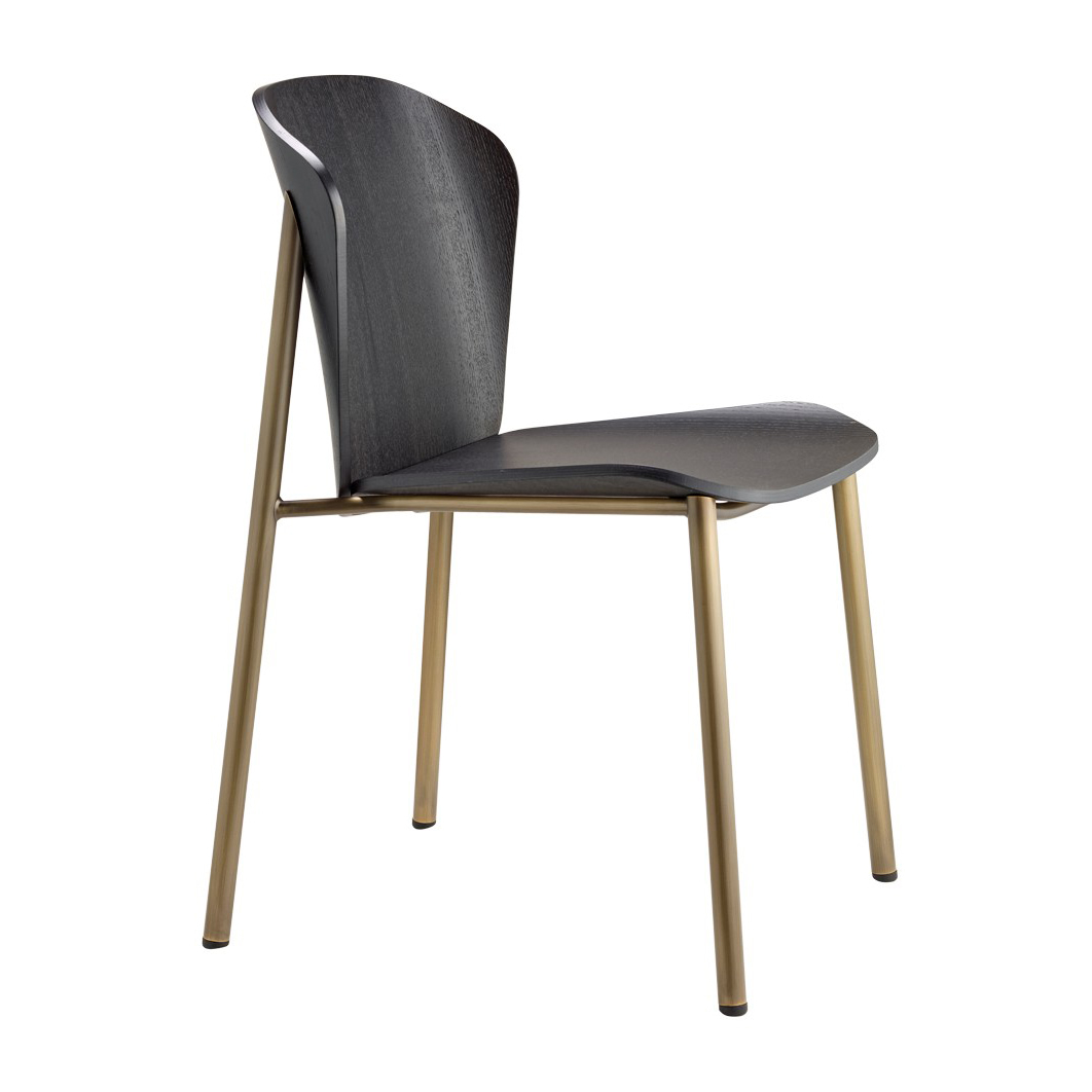 Chair with wooden shell and metal frame in vintage bronze finish A-2897 Finn Metal