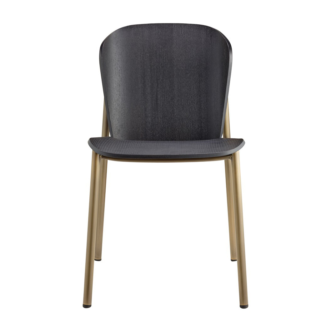 Chair with wooden shell and metal frame in vintage bronze finish A-2897 Finn Metal