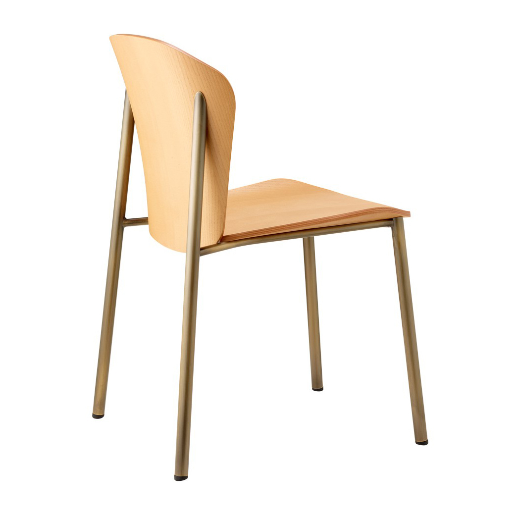 Chair with wooden shell and metal frame in vintage bronze finish A-2897 Finn Metal