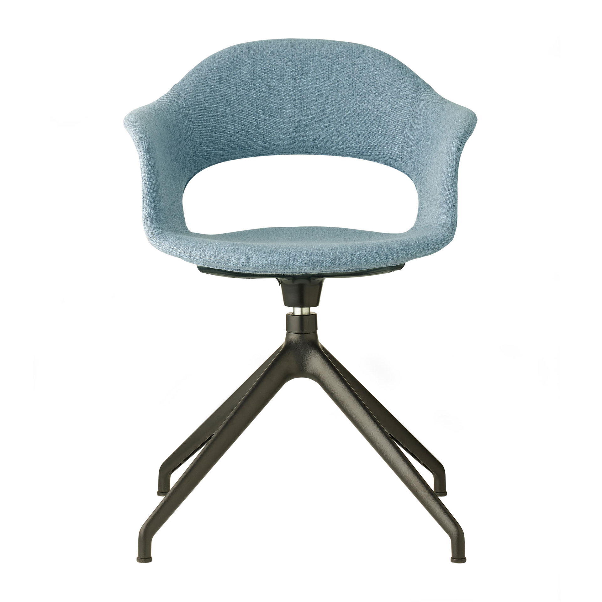 Upholstered armchair with trestle revolving base