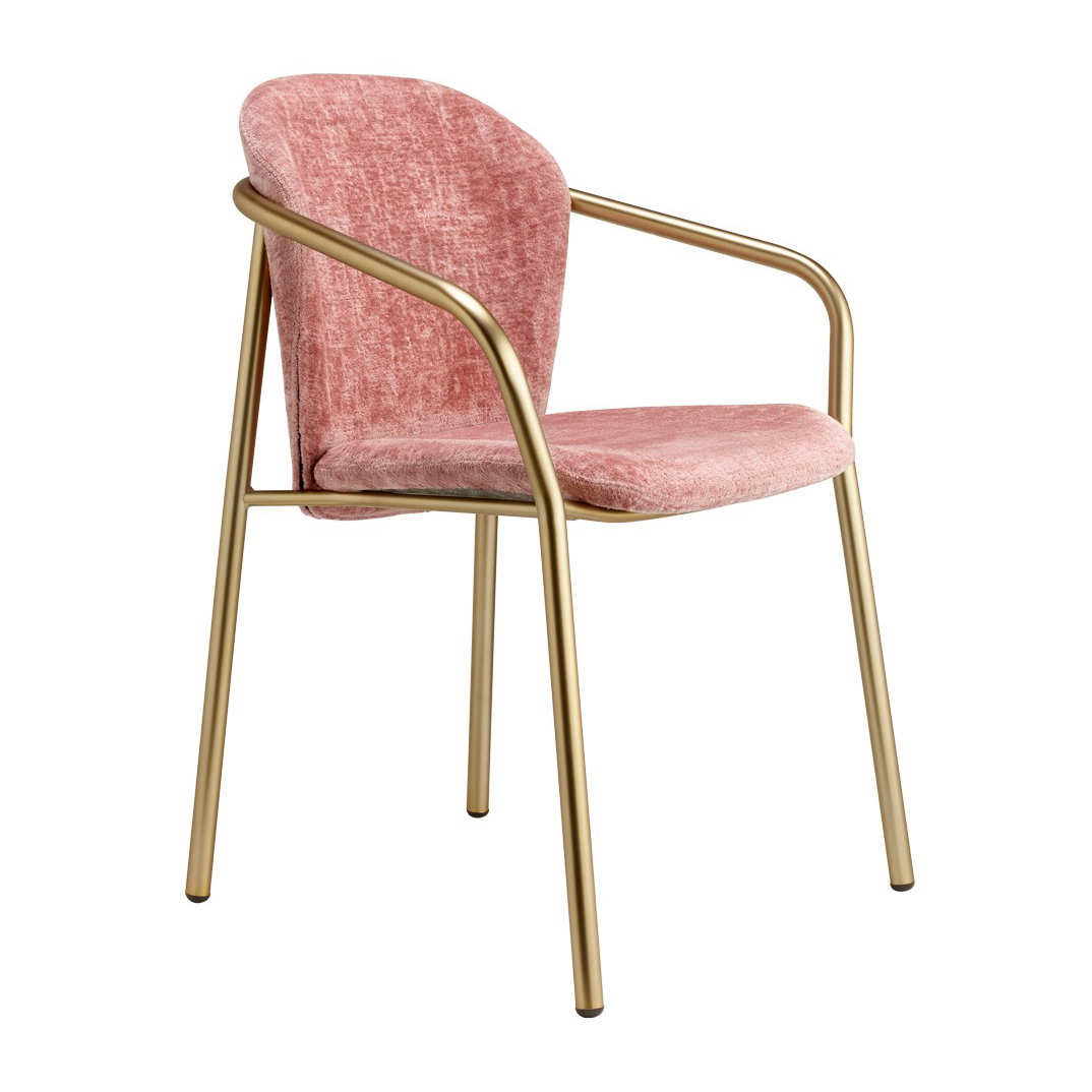 Upholstered chair with metal in gold