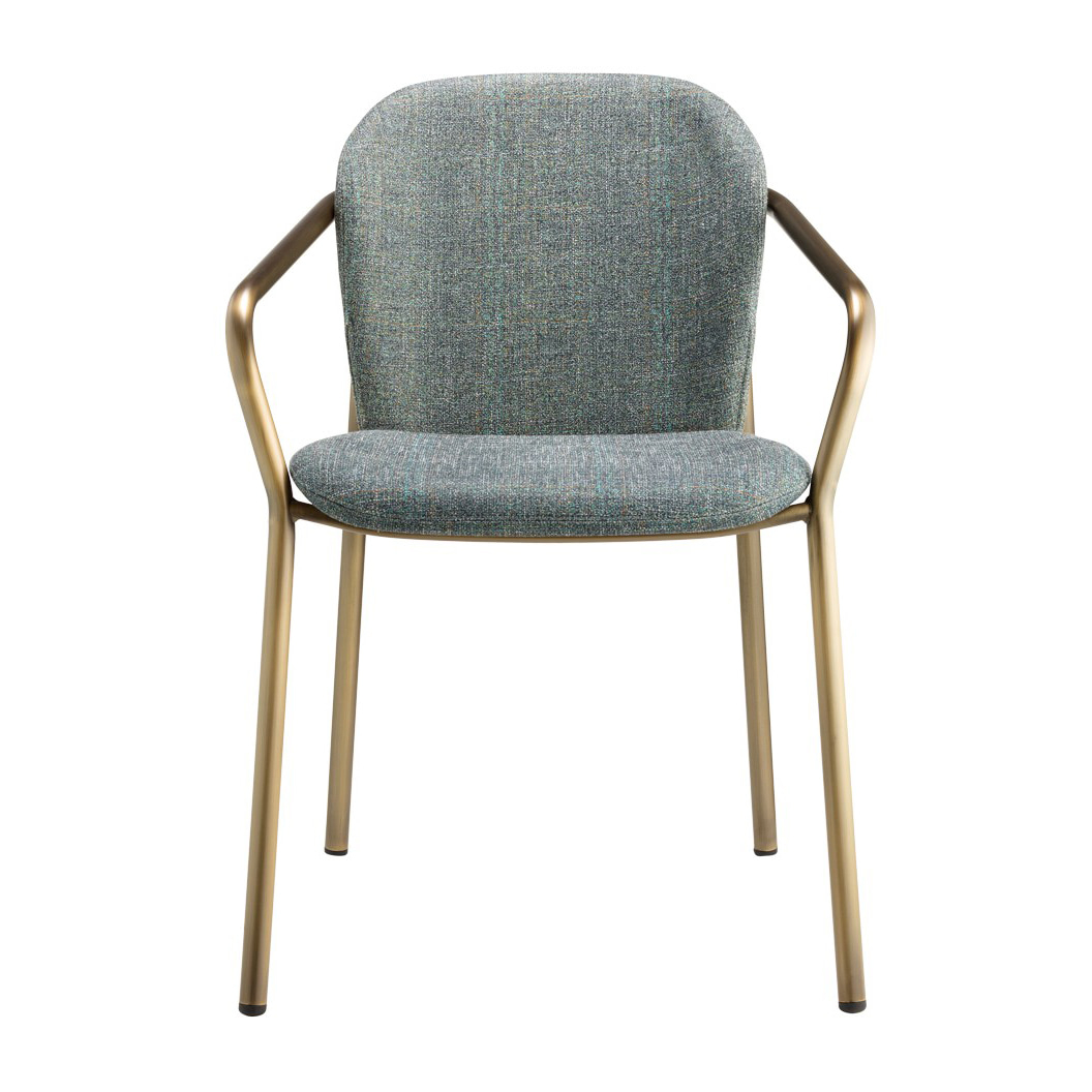 Upholstered chair with metal in bronze