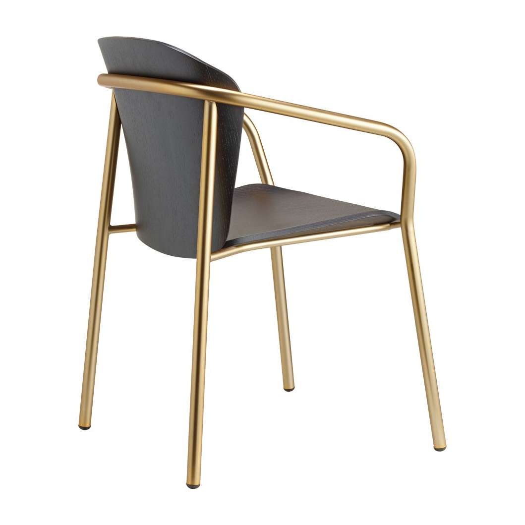 Armchair with wooden shell and metal frame B-2896 Finn Metal