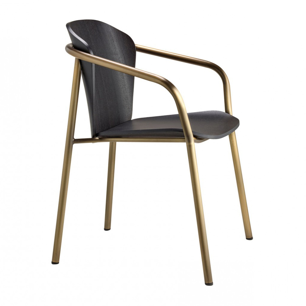Wooden armchair with metal in bronze