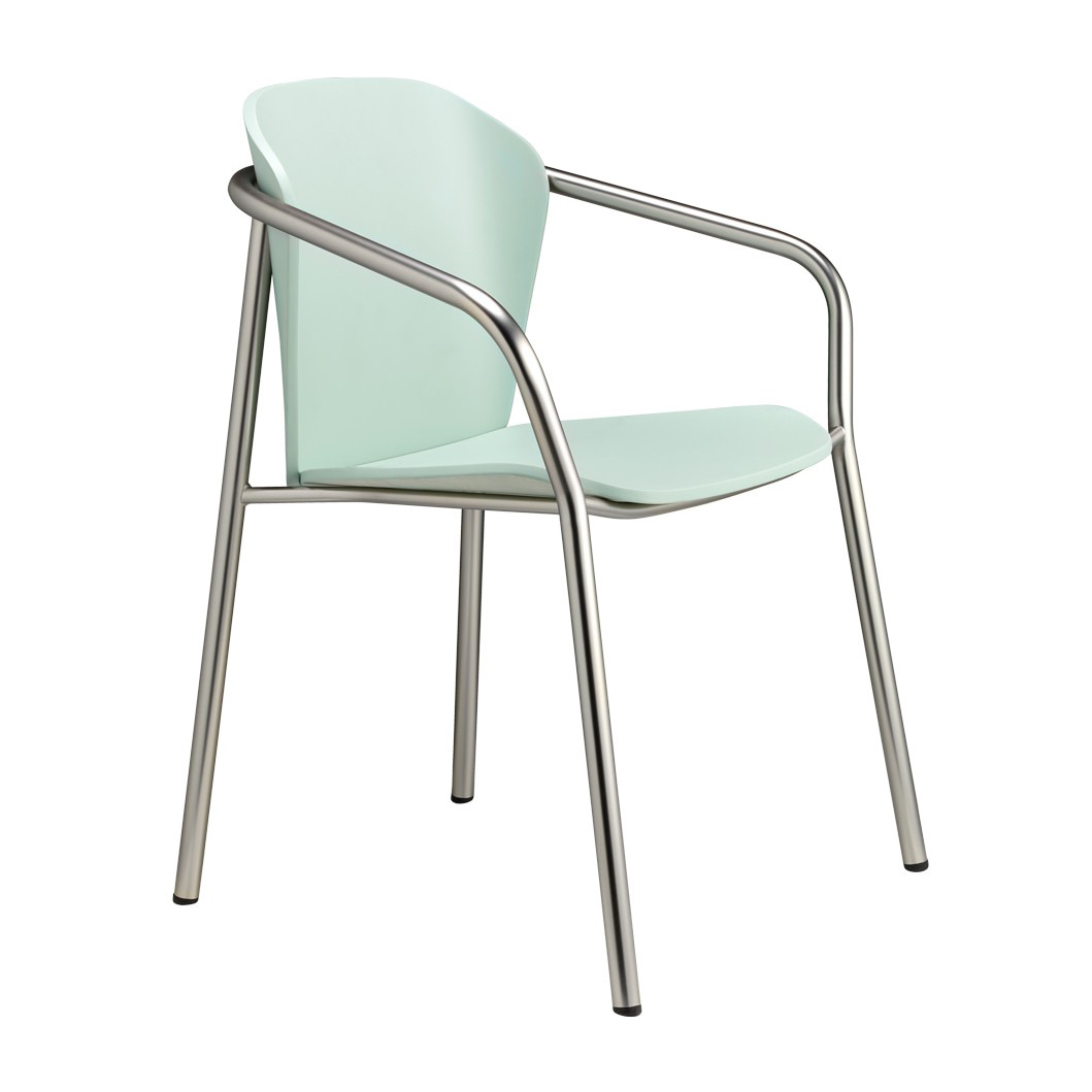 Armchair with wooden shell and metal frame B-2896 Finn Metal