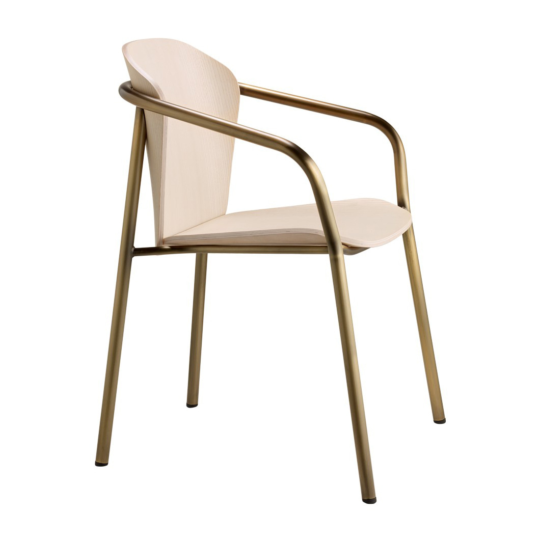 Armchair with wooden shell and metal frame B-2896 Finn Metal