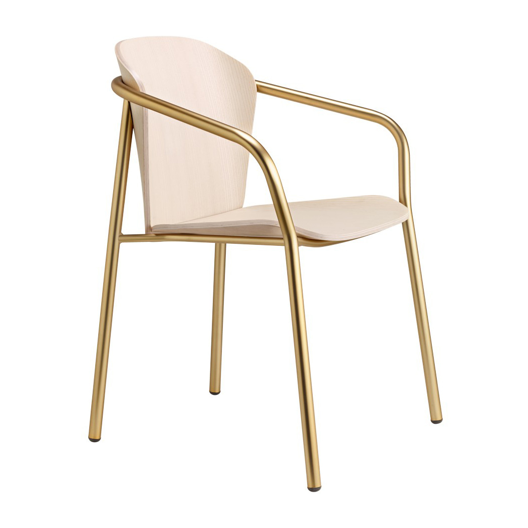Armchair with wooden shell and metal frame B-2896 Finn Metal