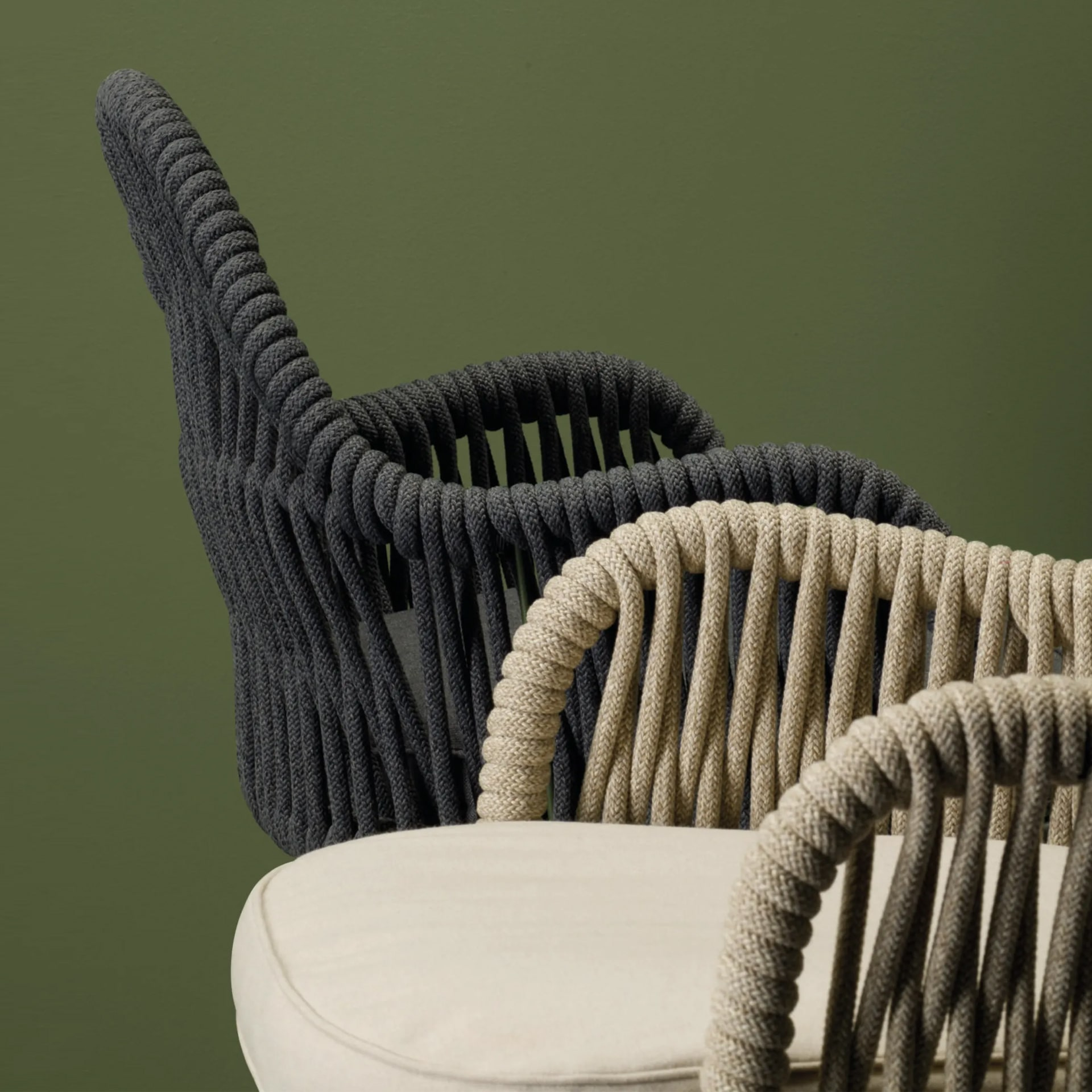 Outdoor steel armchair with nautical rope back B-Malvasia Riviera